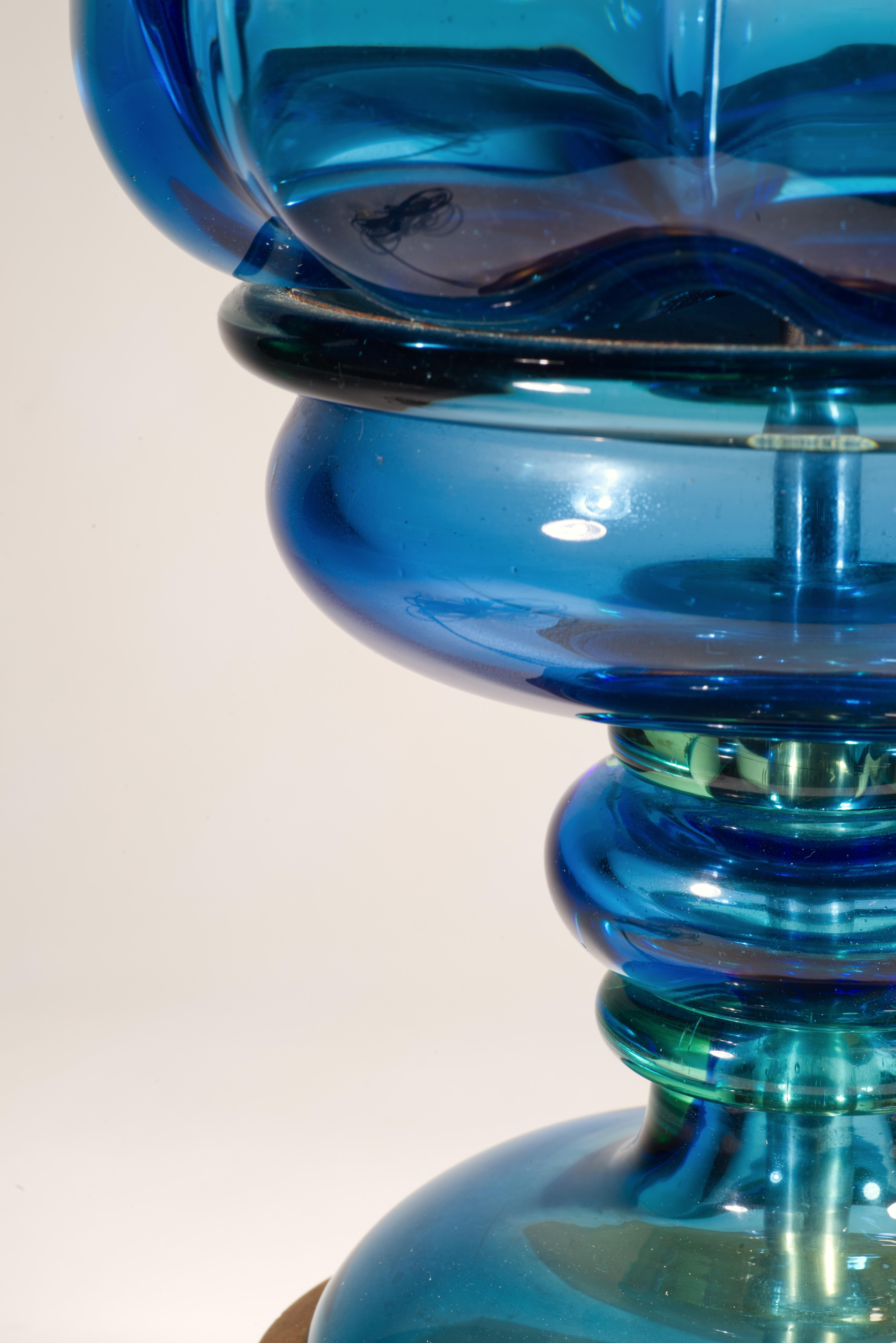 Seguso for Marbro Pair of Huge Blue Murano Glass Lamps, 1960s For Sale 9