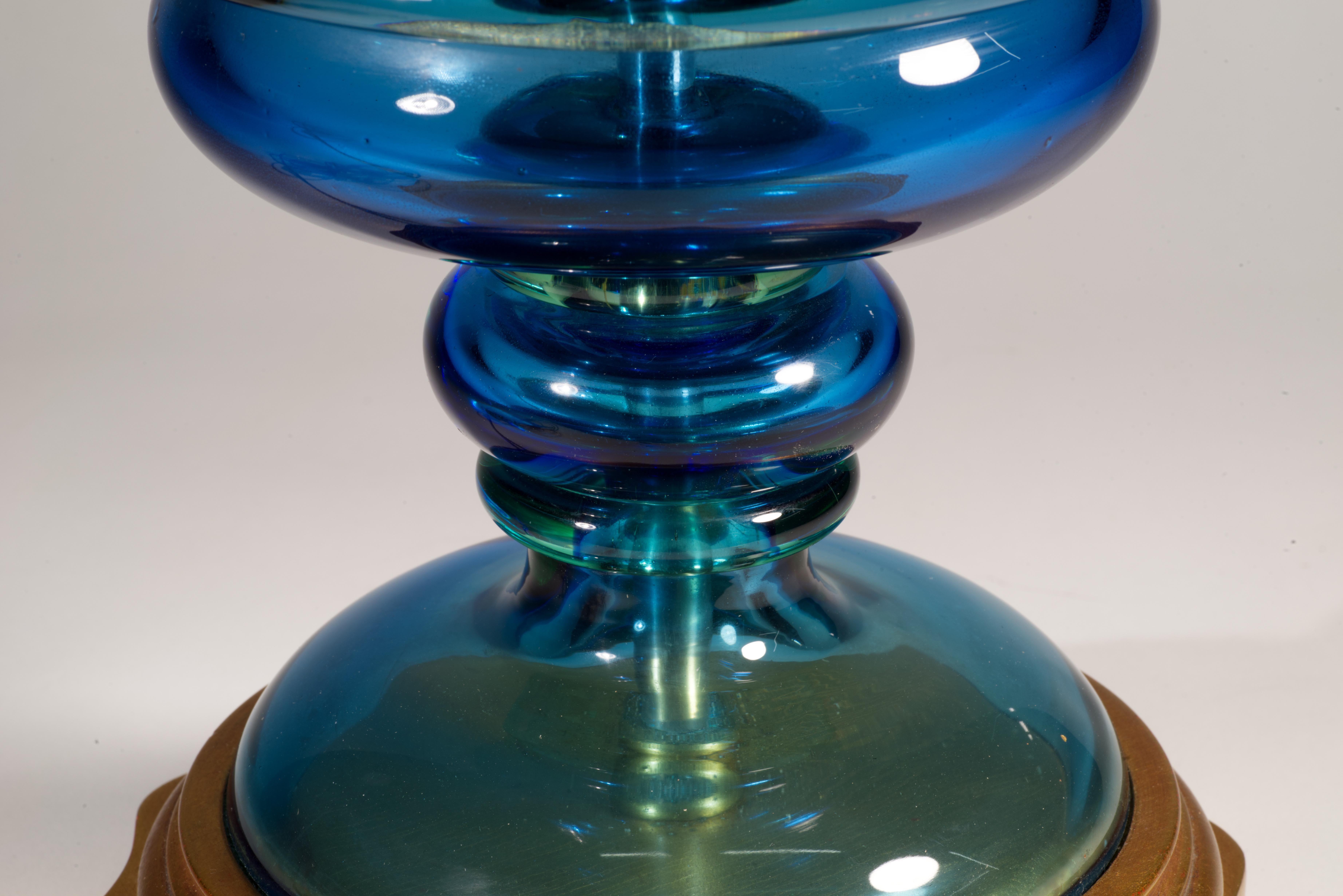 Seguso for Marbro Pair of Huge Blue Murano Glass Lamps, 1960s For Sale 10