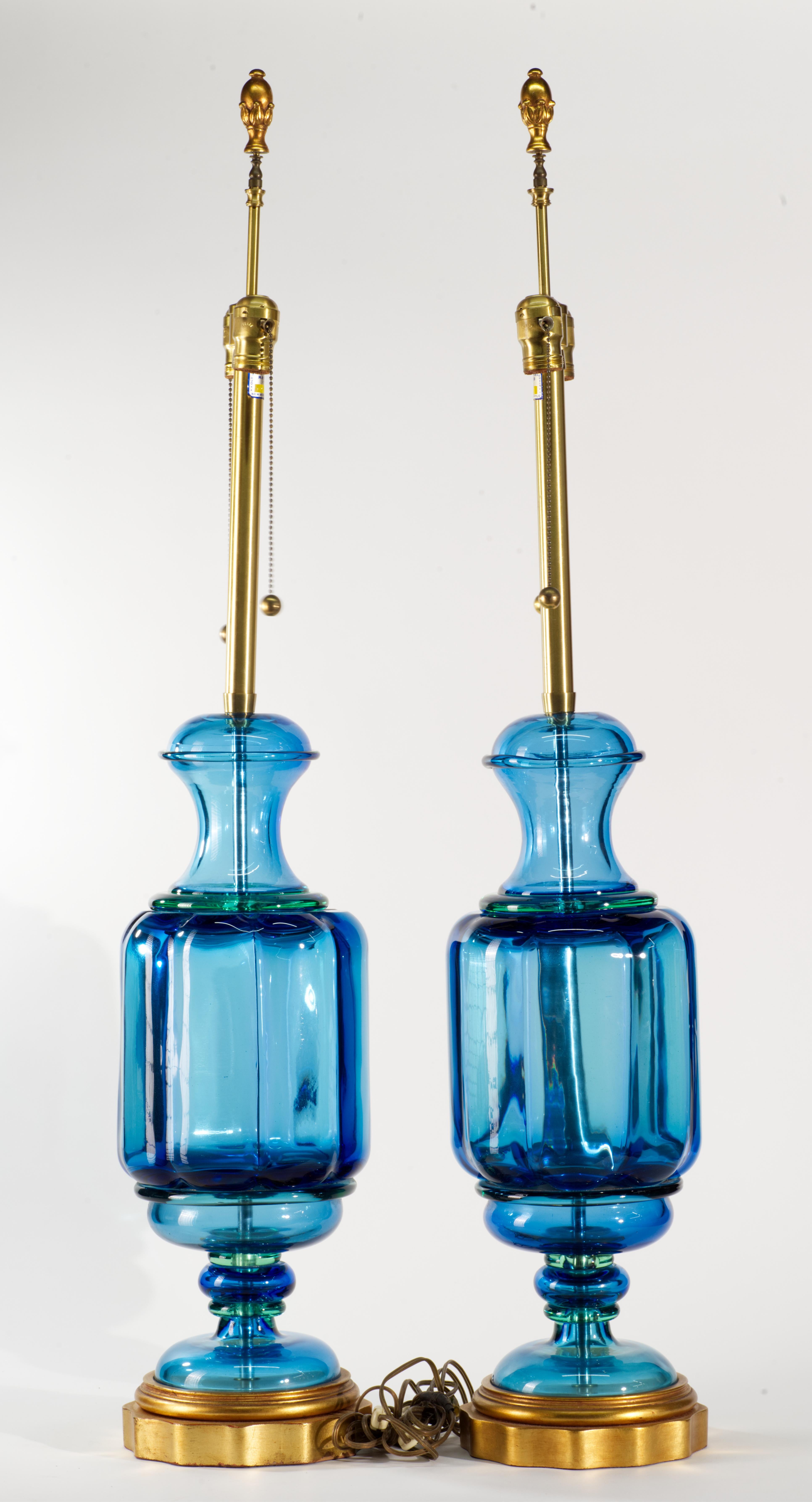 Mid-Century Modern Seguso for Marbro Pair of Huge Blue Murano Glass Lamps, 1960s For Sale
