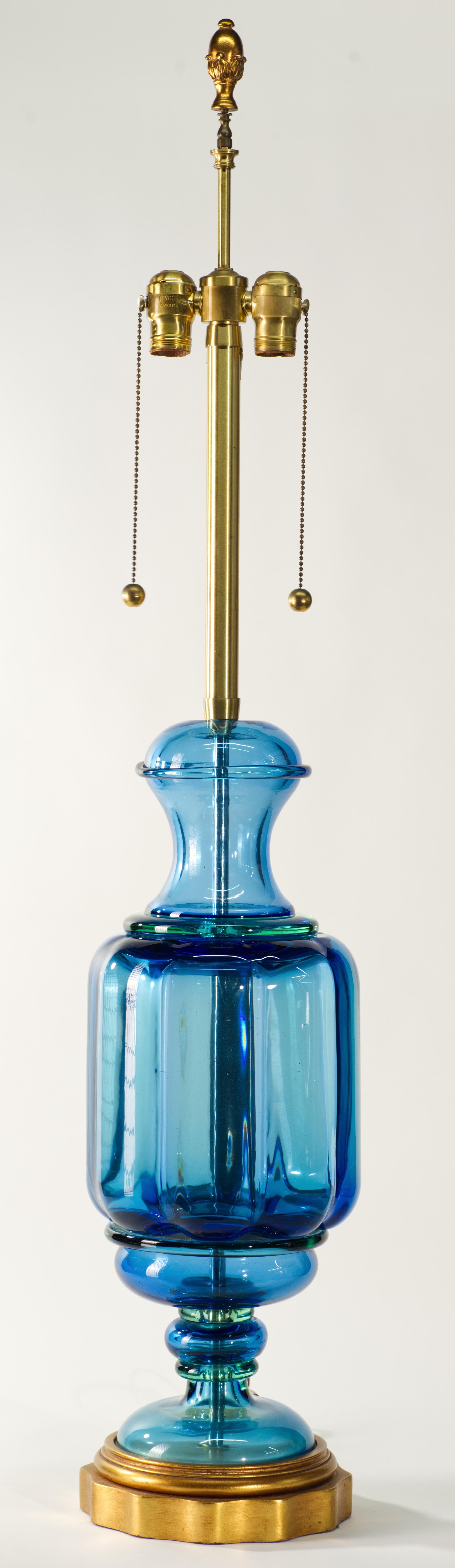 Hand-Crafted Seguso for Marbro Pair of Huge Blue Murano Glass Lamps, 1960s For Sale