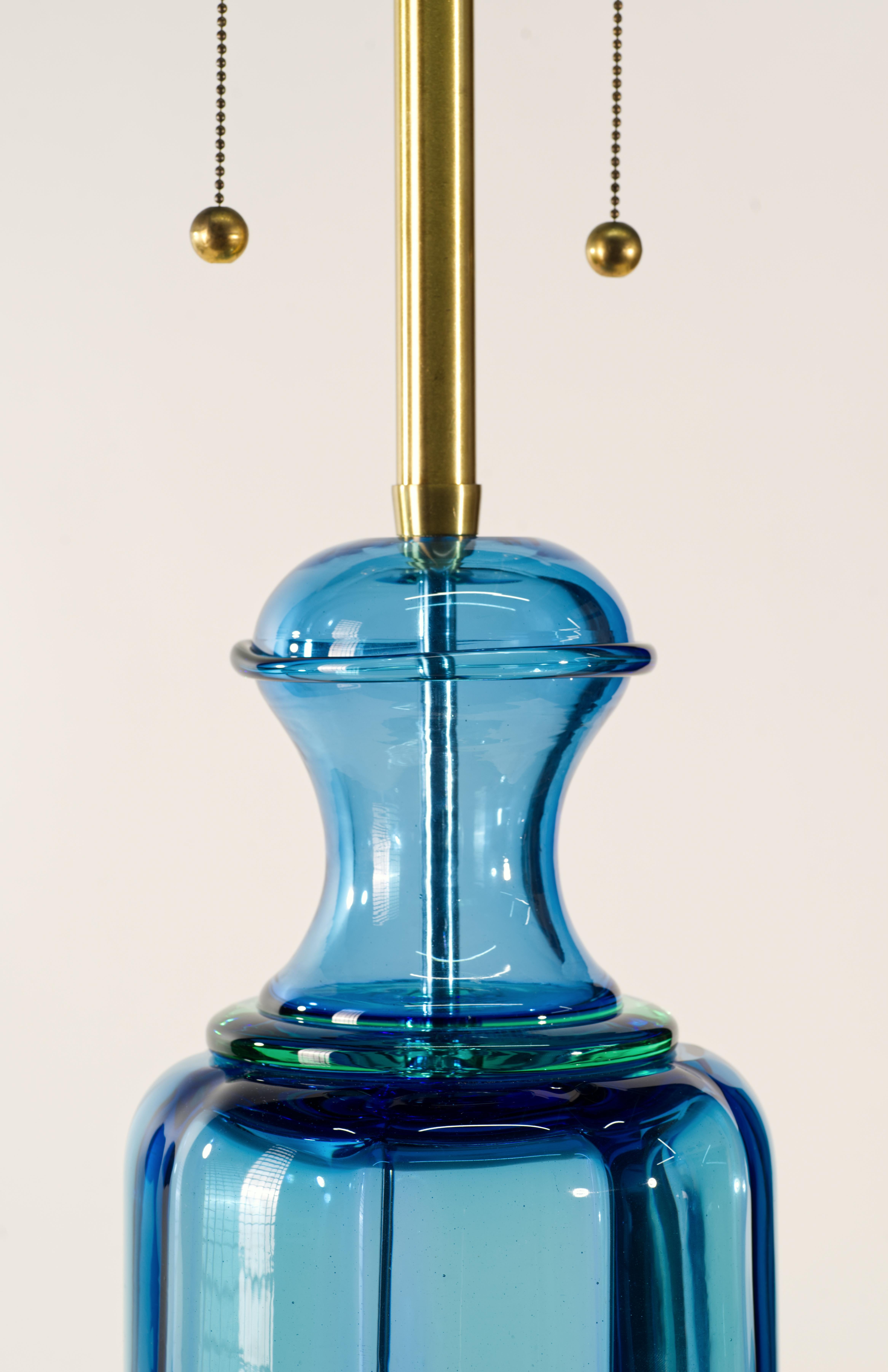 Seguso for Marbro Pair of Huge Blue Murano Glass Lamps, 1960s In Good Condition For Sale In Clifton Springs, NY