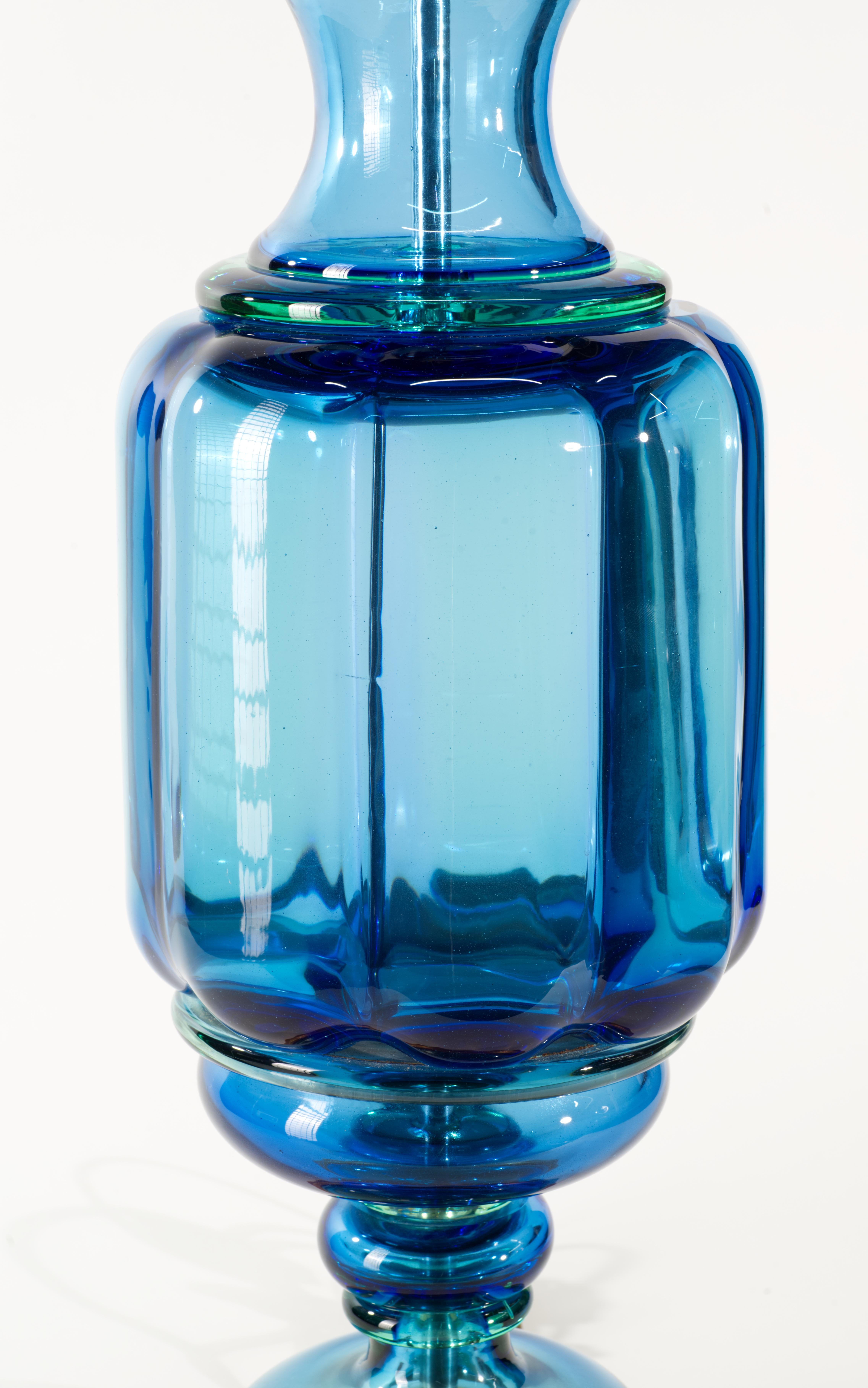 Seguso for Marbro Pair of Huge Blue Murano Glass Lamps, 1960s For Sale 1