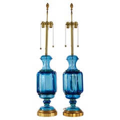Seguso for Marbro Pair of Huge Blue Murano Glass Lamps, 1960s