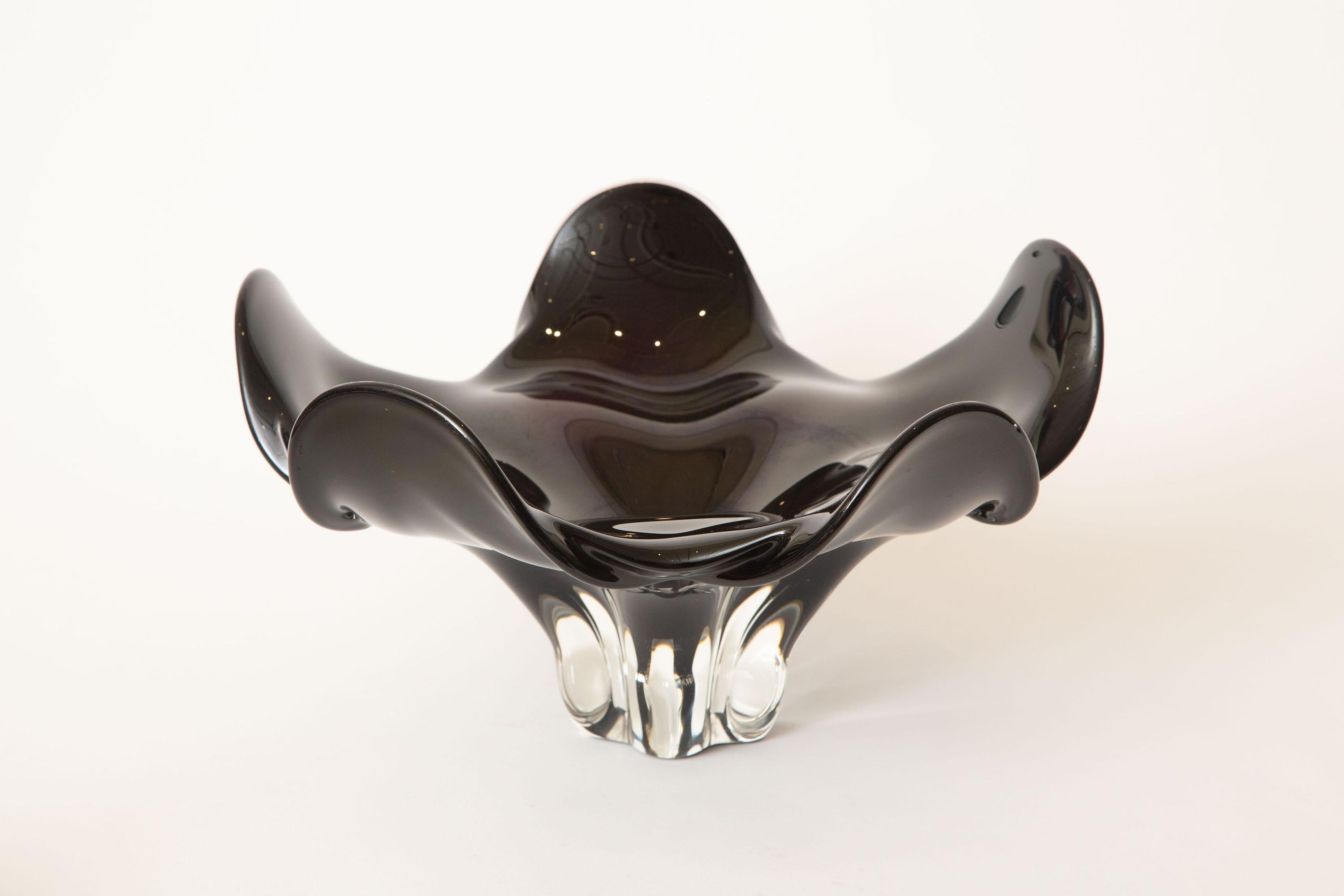 Modern Seguso for Oggetti Sculptural Murano Black Amethyst Glass Bowl