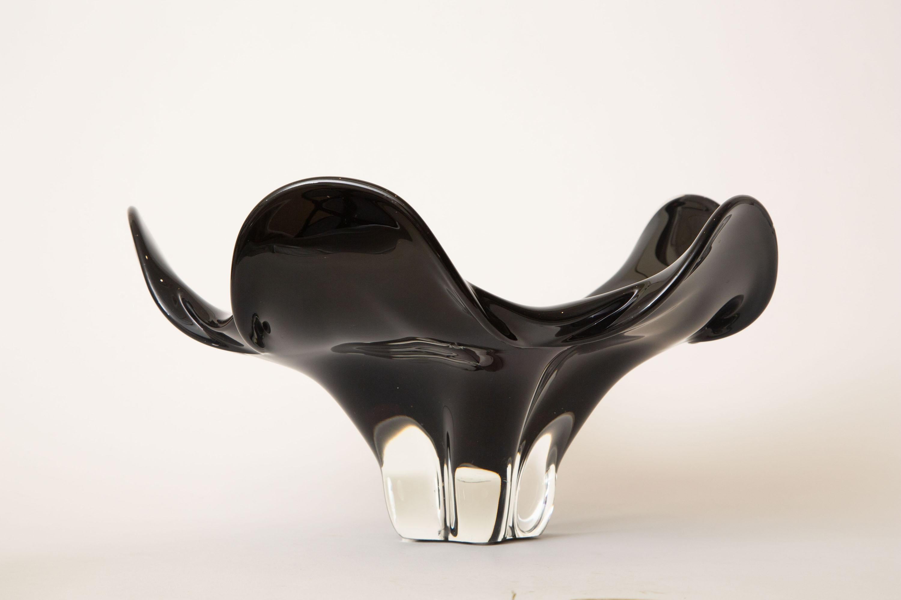 European Seguso for Oggetti Sculptural Murano Black Amethyst Glass Bowl