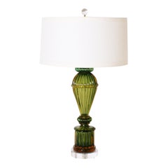 Seguso Green and Amber Lamp, circa 1950