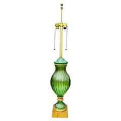 Lampe de table Seguso en verre de Murano vert avec montures en bronze et bronze doré, Circa 1960