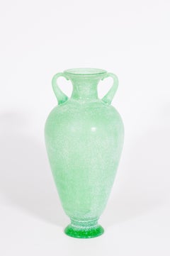 Seguso Green Scavo Glass Amphora Vase with Handles, Murano, Italy, 1970s