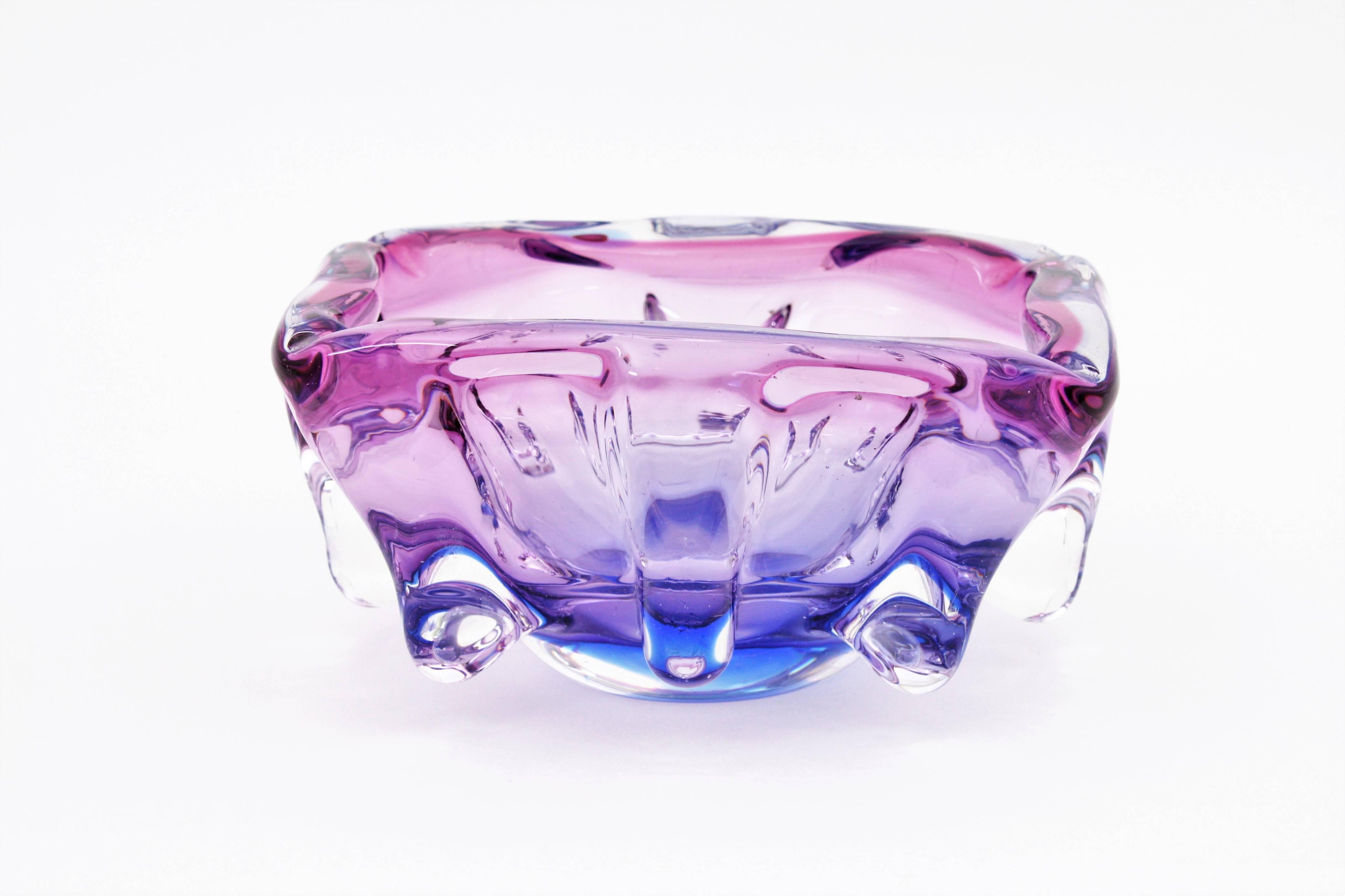 Italian Seguso Murano Pink, Purple & Blue Sommerso Glass Centerpiece Bowl, 1960s