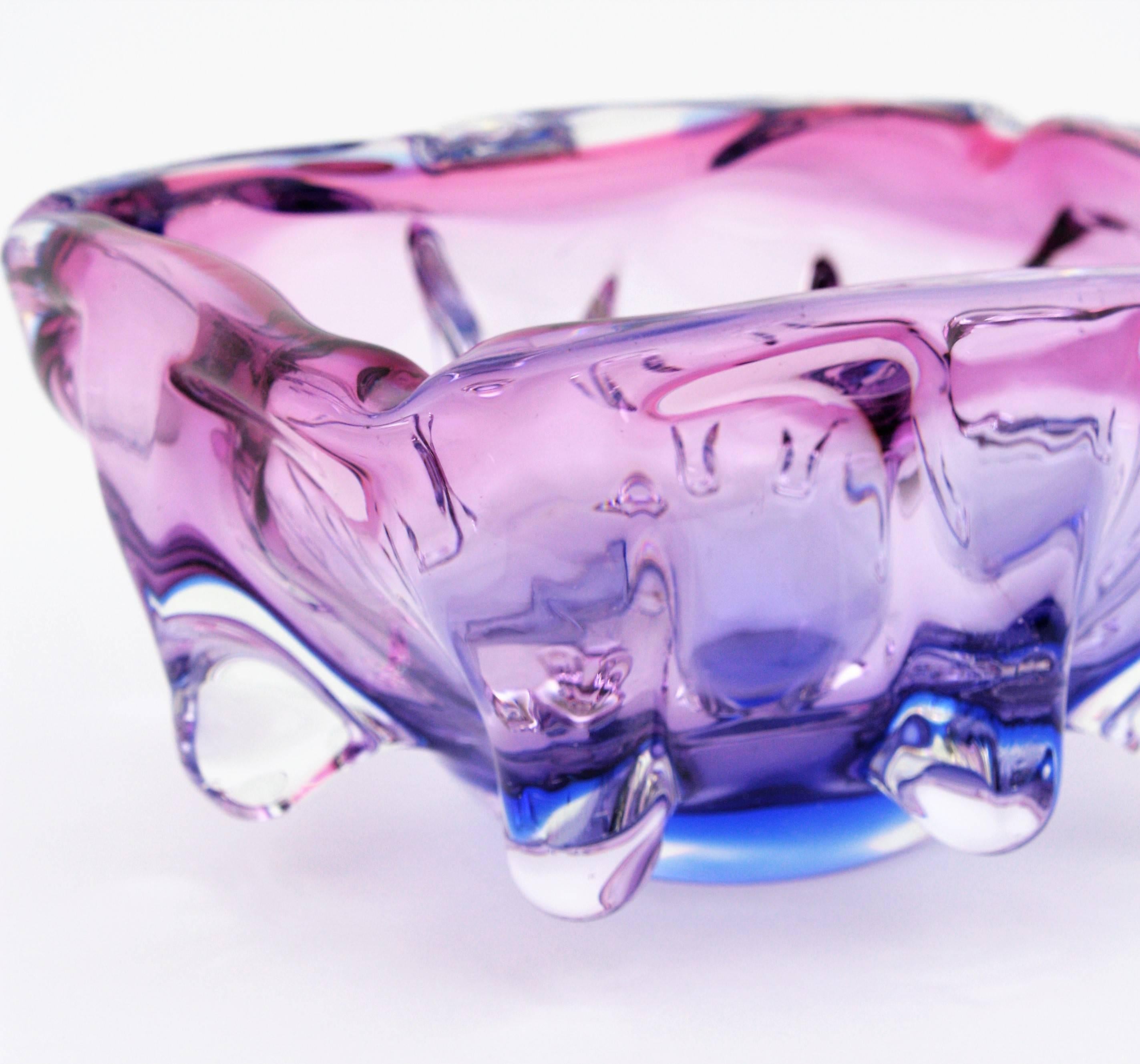 Seguso Murano Pink, Purple & Blue Sommerso Glass Centerpiece Bowl, 1960s In Excellent Condition In Barcelona, ES
