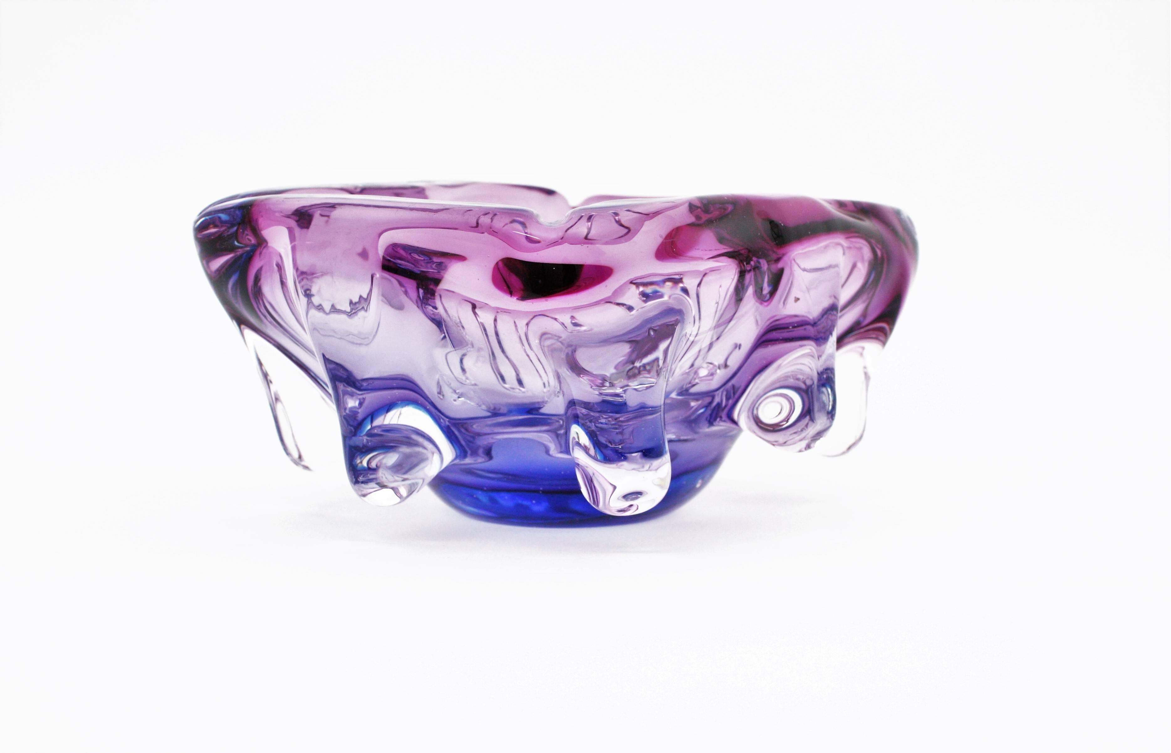 Seguso Murano Pink, Purple & Blue Sommerso Glass Centerpiece Bowl, 1960s (20. Jahrhundert)