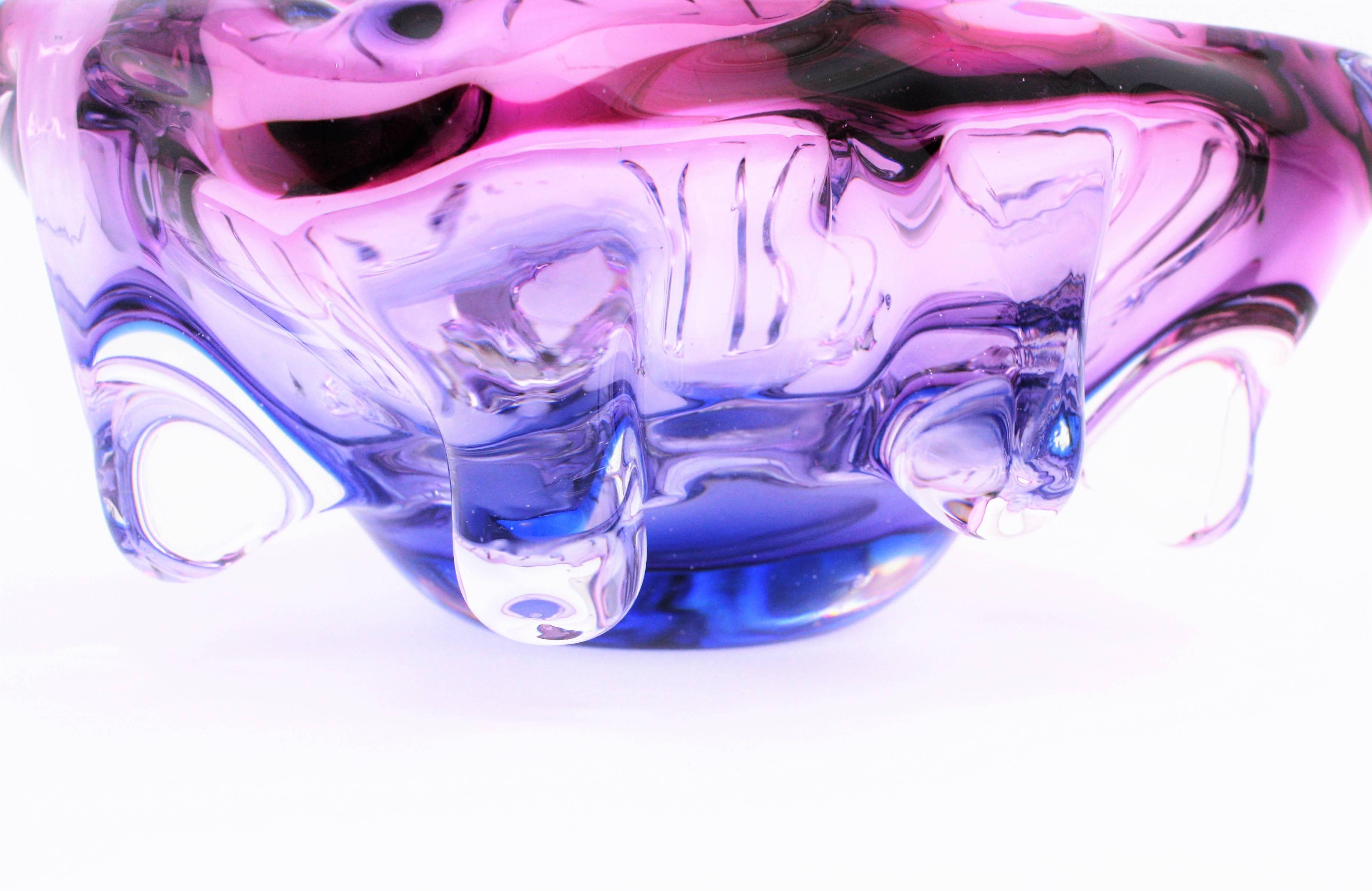 Seguso Murano Pink, Purple & Blue Sommerso Glass Centerpiece Bowl, 1960s 1