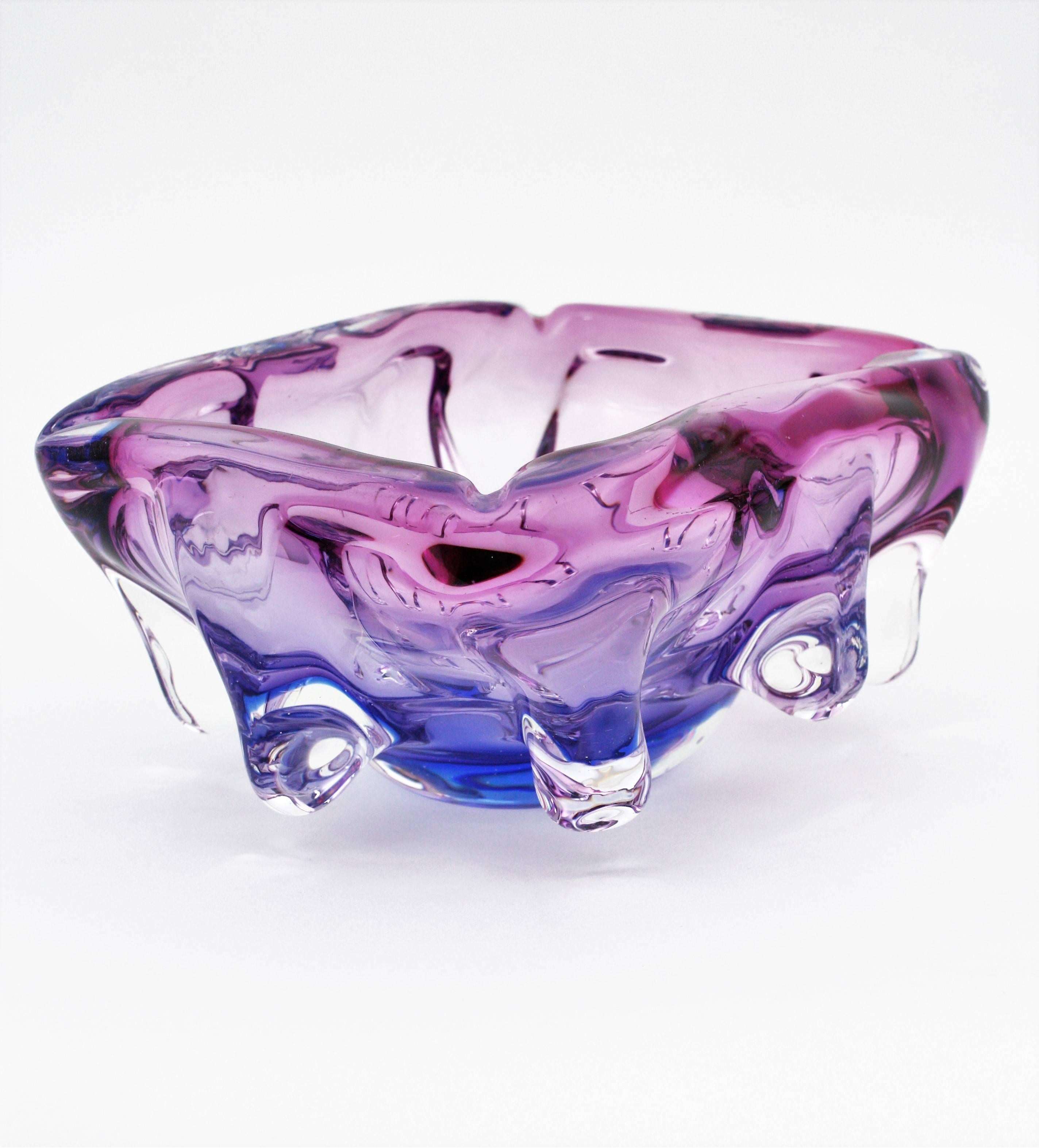 Seguso Murano Pink, Purple & Blue Sommerso Glass Centerpiece Bowl, 1960s 2