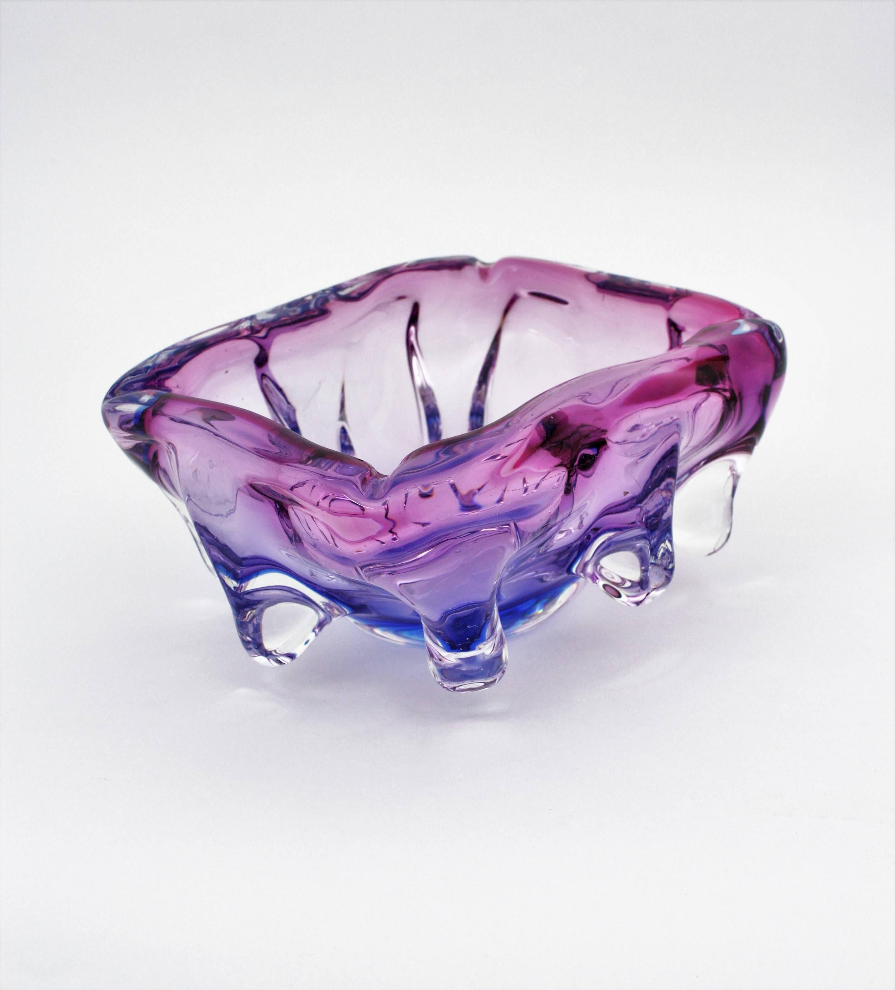 Seguso Murano Pink, Purple & Blue Sommerso Glass Centerpiece Bowl, 1960s 3