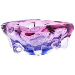 Retro Seguso Murano Pink, Purple & Blue Sommerso Glass Centerpiece Bowl, 1960s