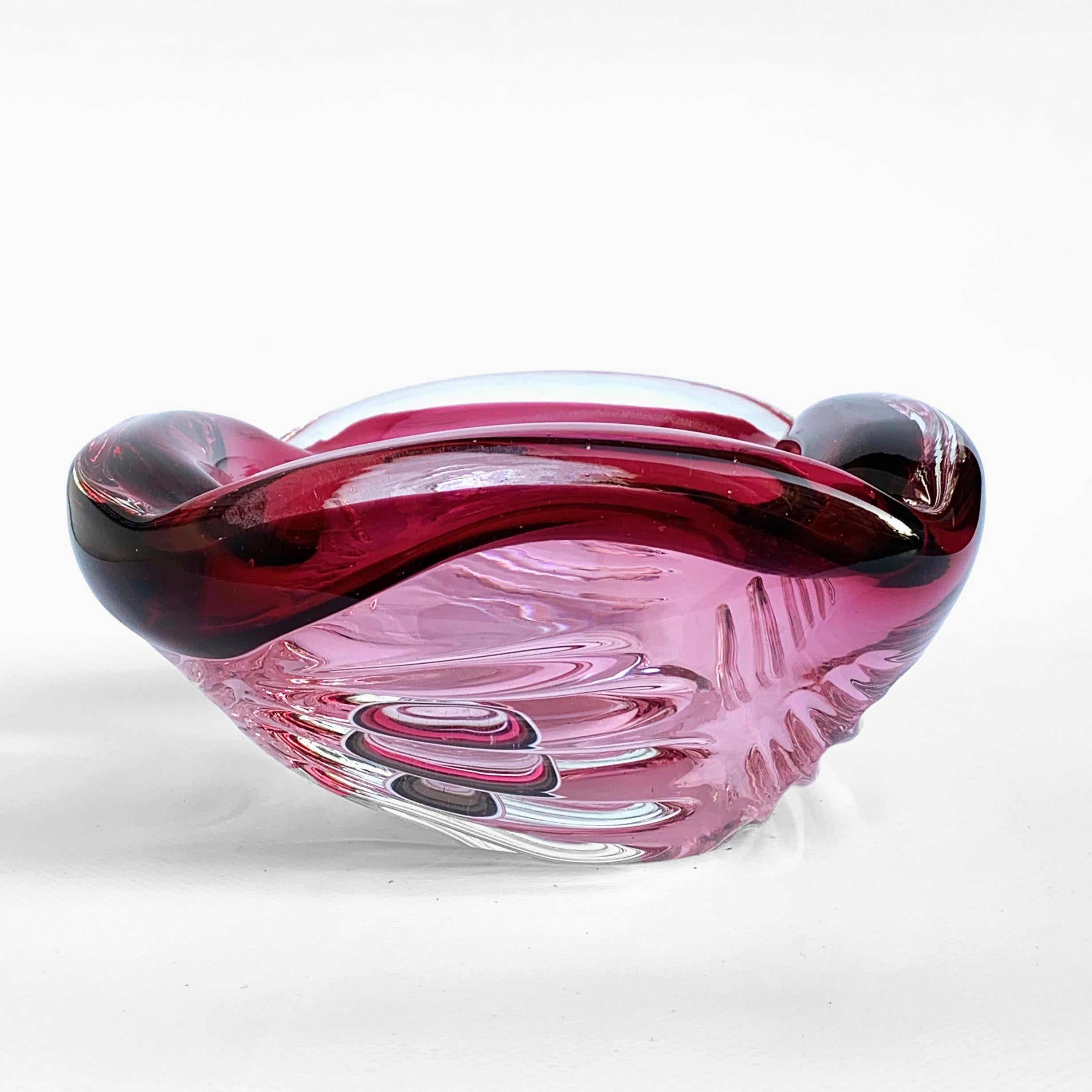 Italian Seguso Handblown Pink, Purple and Blue Sommerso Murano Glass Bowl, Italy, 1960s For Sale