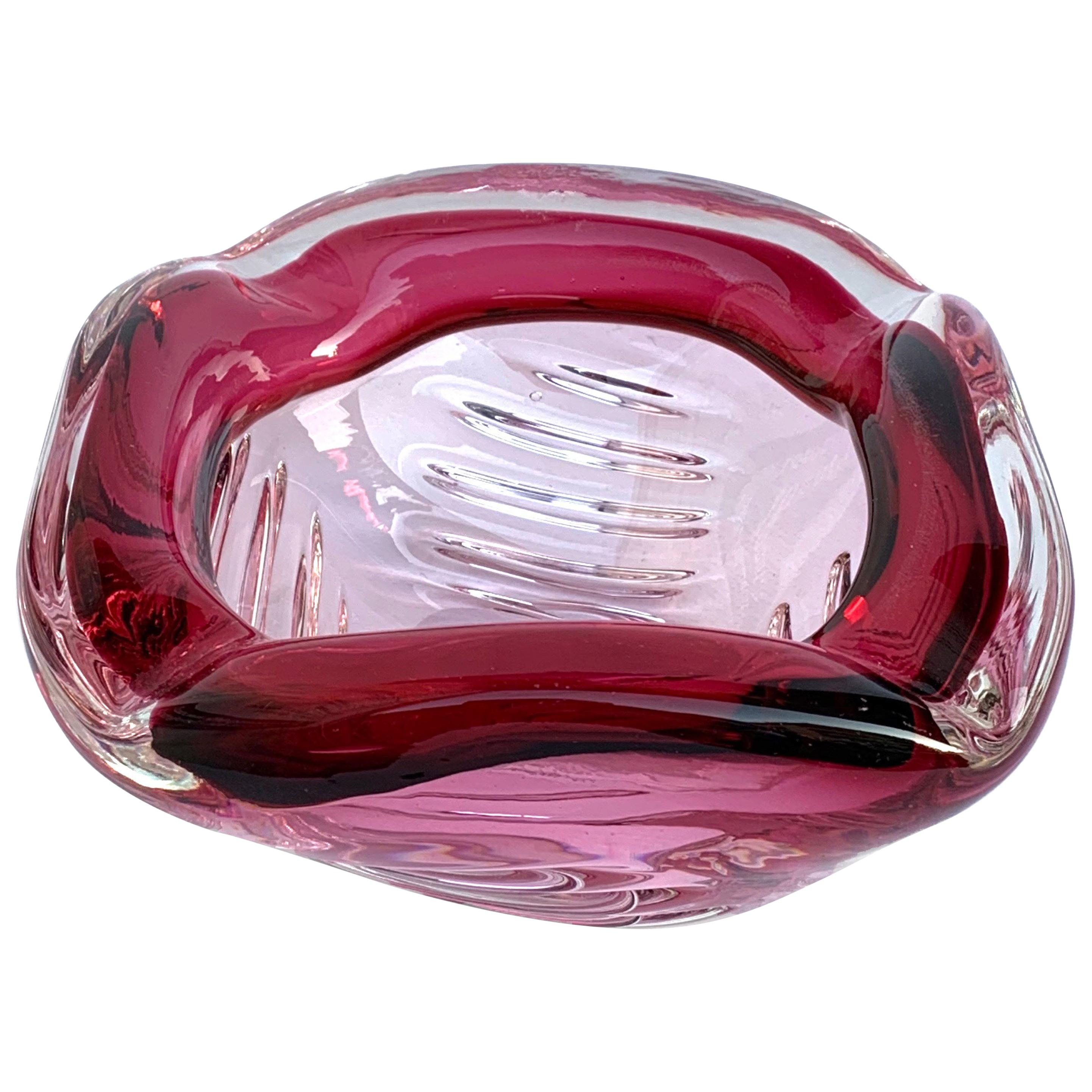 Seguso Handblown Pink, Purple and Blue Sommerso Murano Glass Bowl, Italy, 1960s