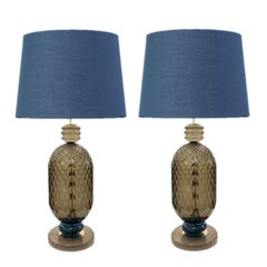 Seguso Inspired Murano Rigadin Glass Table Lamps
