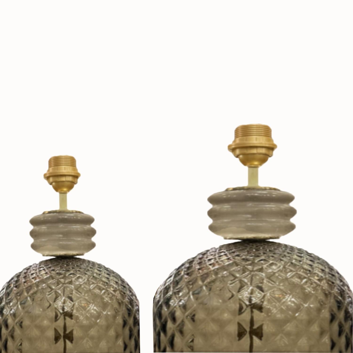 italien Lampes de table en verre Murano Rigadin inspirées de Seguso. en vente