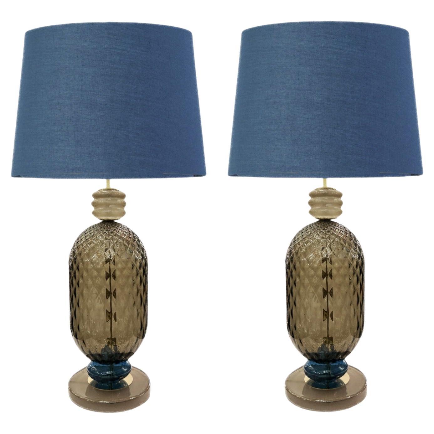 Lampade da tavolo in vetro di Murano Rigadin ispirate a Seguso.
