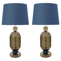 Seguso inspirierte Murano Rigadin-Glas-Tischlampen.