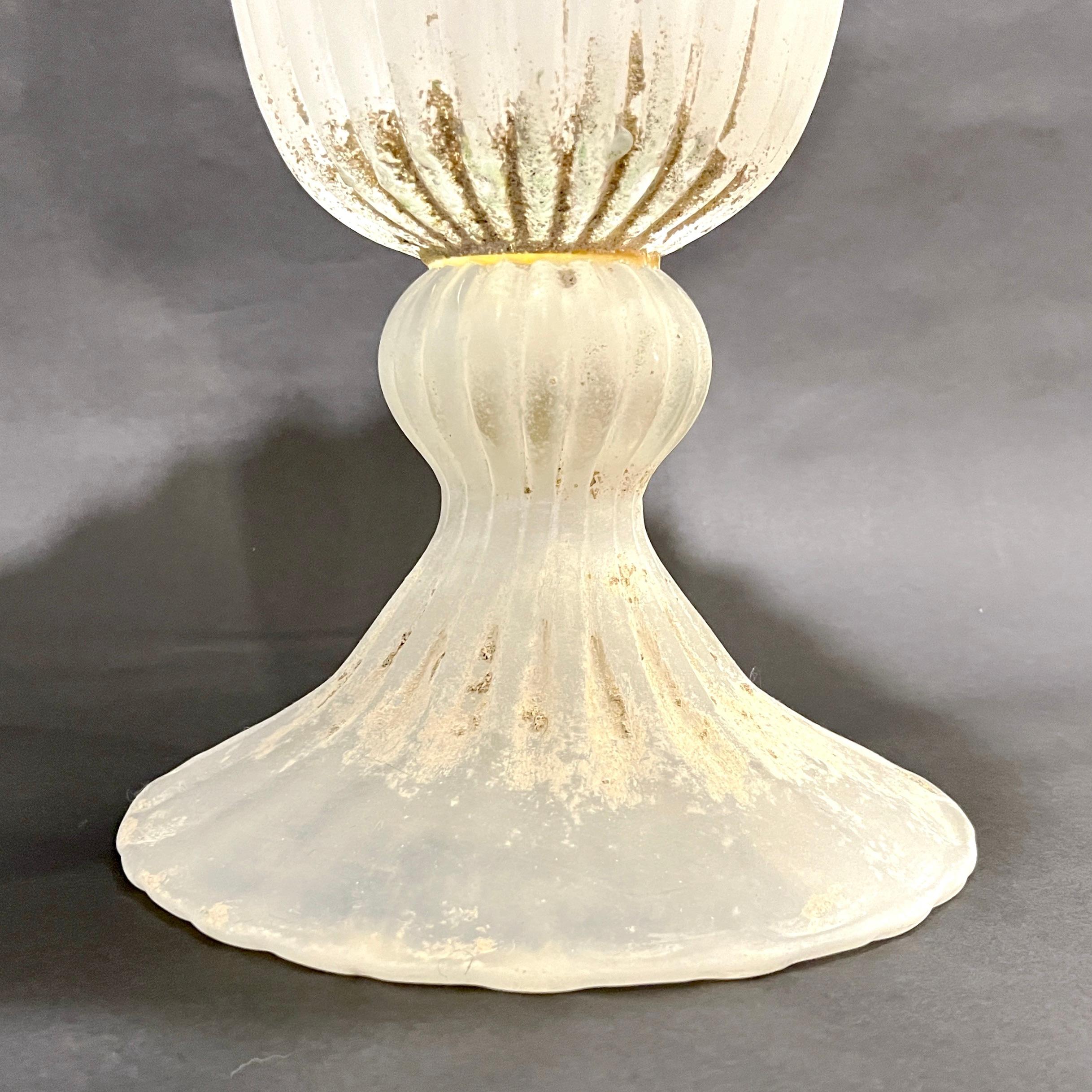 20th Century Seguso Italian Art Deco Style Vintage White Gray Tall Scavo Murano Glass Vase