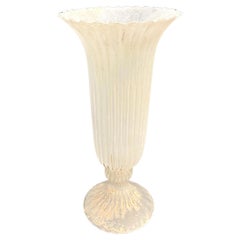 Seguso Italian Art Deco Style Vintage White Gray Tall Scavo Murano Glass Vase