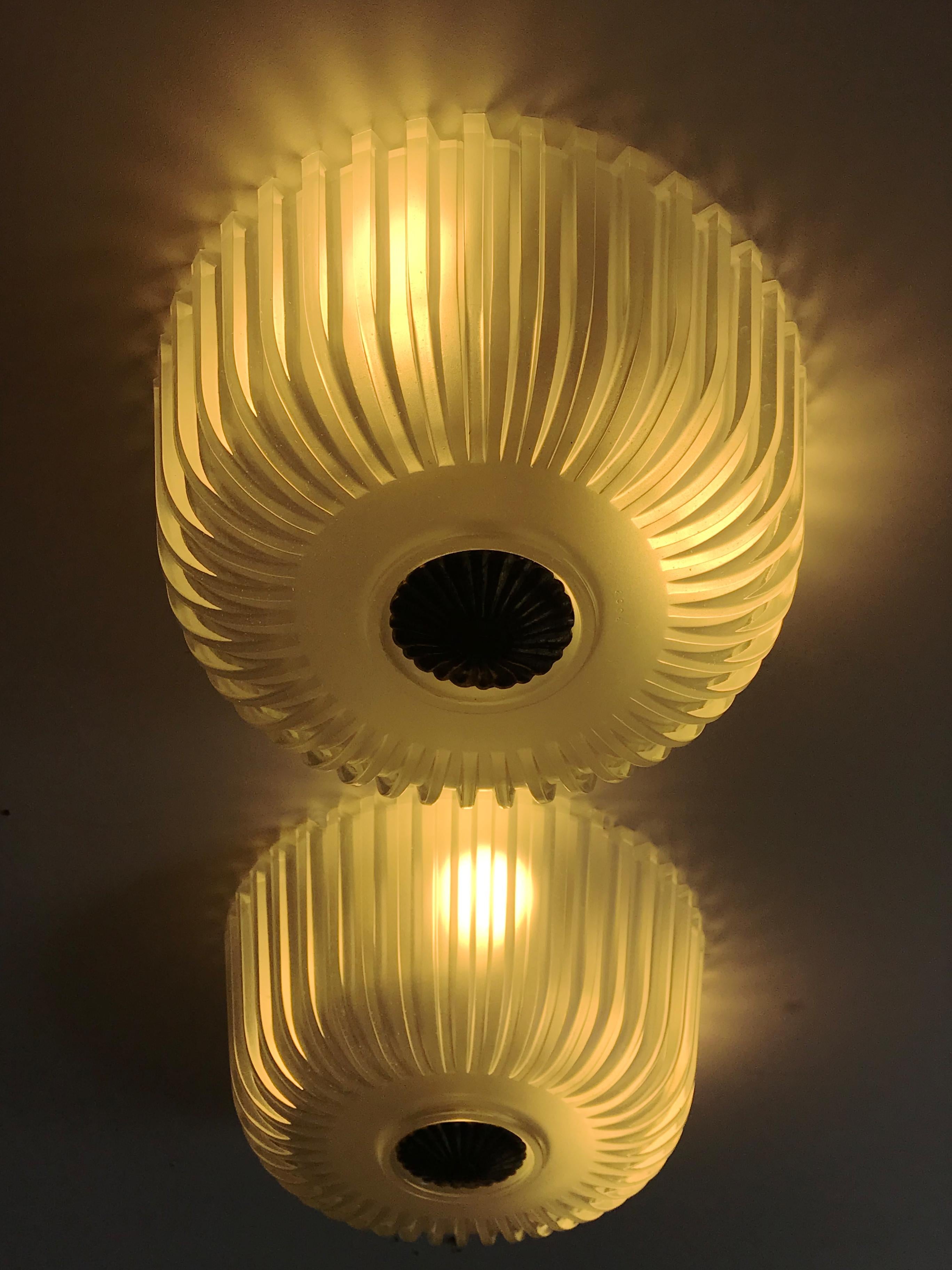 Seguso Italian Glass and Brass Sconces / Wall Lamps or Ceiling Lamps, 1940s In Good Condition In Reggio Emilia, IT