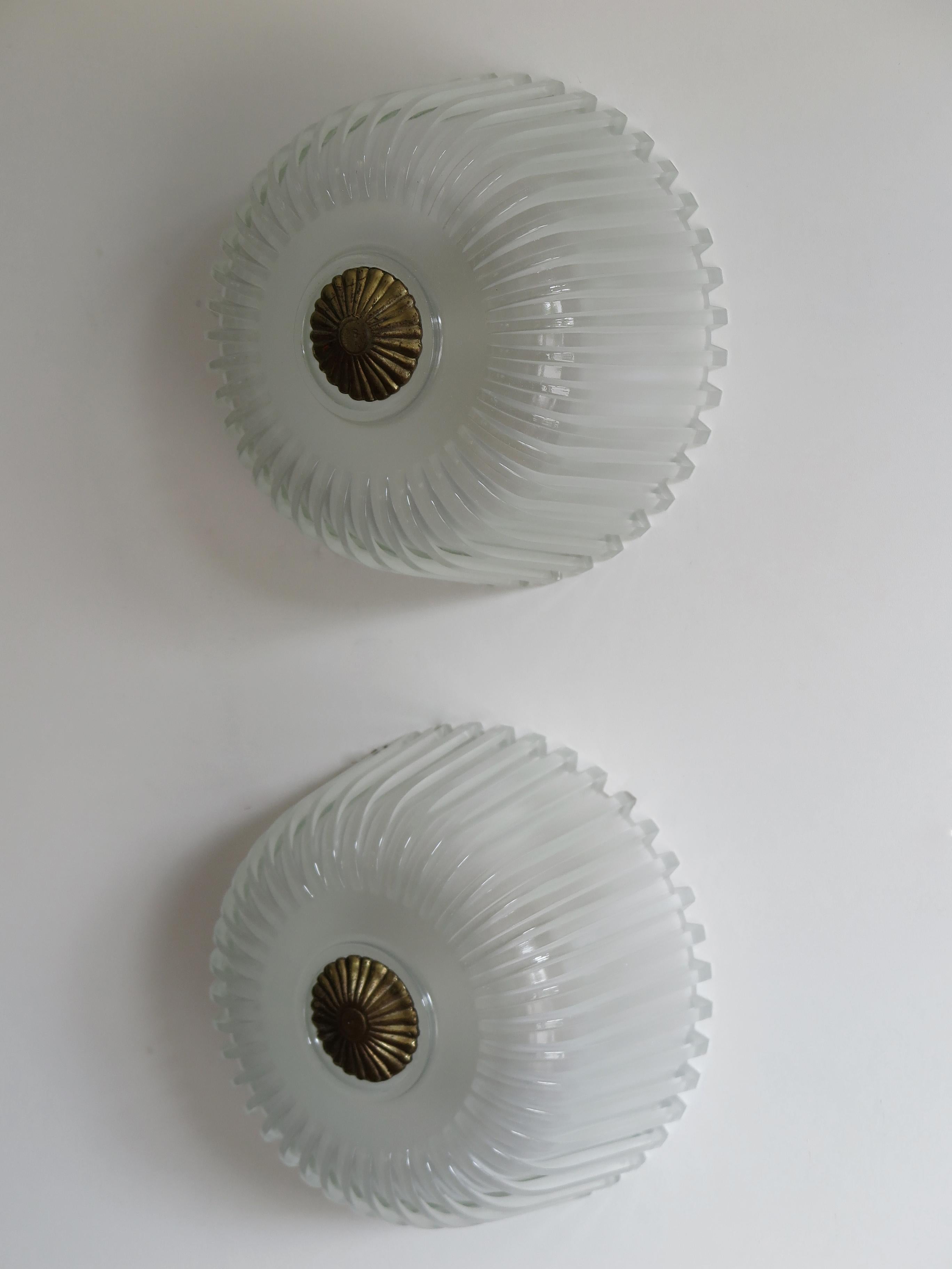 Mid-20th Century Seguso Italian Glass and Brass Sconces / Wall Lamps or Ceiling Lamps, 1940s