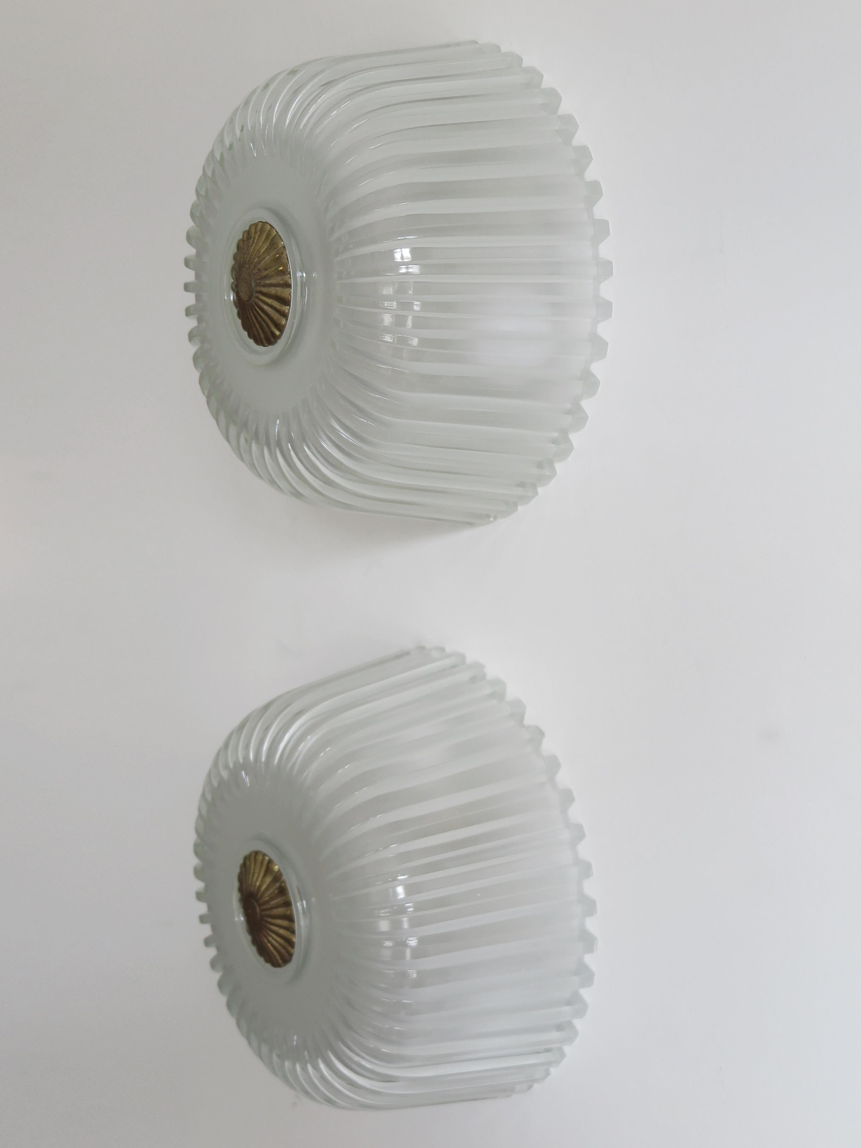Seguso Italian Glass and Brass Sconces / Wall Lamps or Ceiling Lamps, 1940s 1