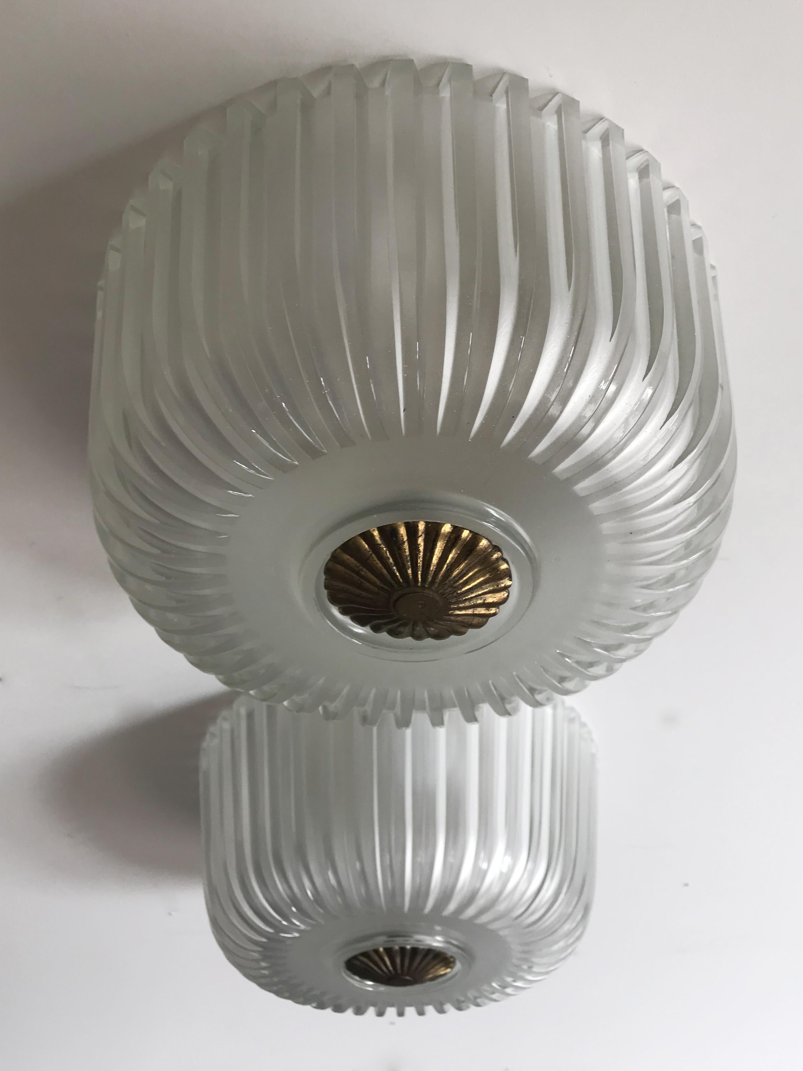 Seguso Italian Glass and Brass Sconces / Wall Lamps or Ceiling Lamps, 1940s 2