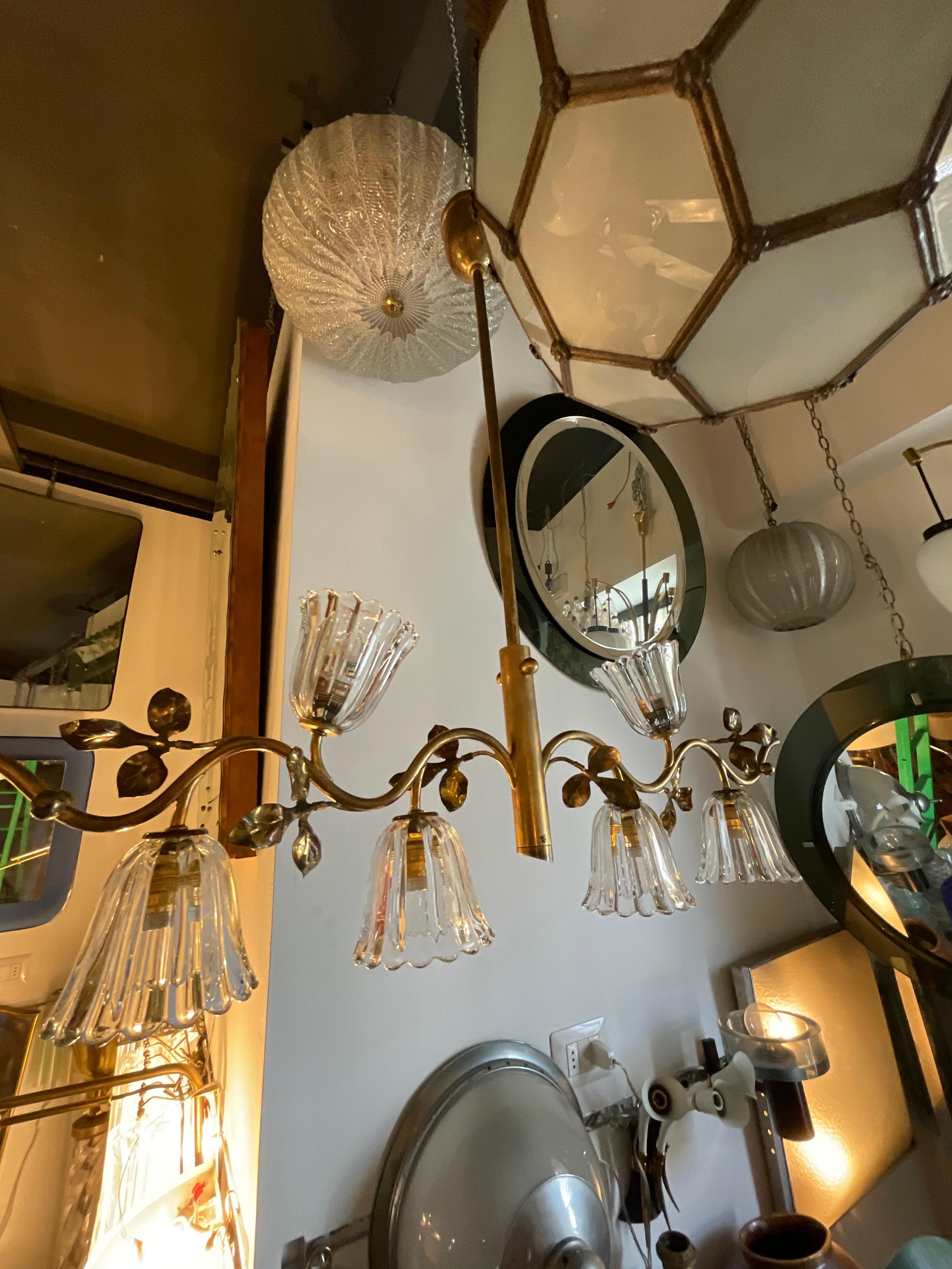 Seguso - Lampadario a 6 luci anni 40 vetro di murano e ottone in vendita 3