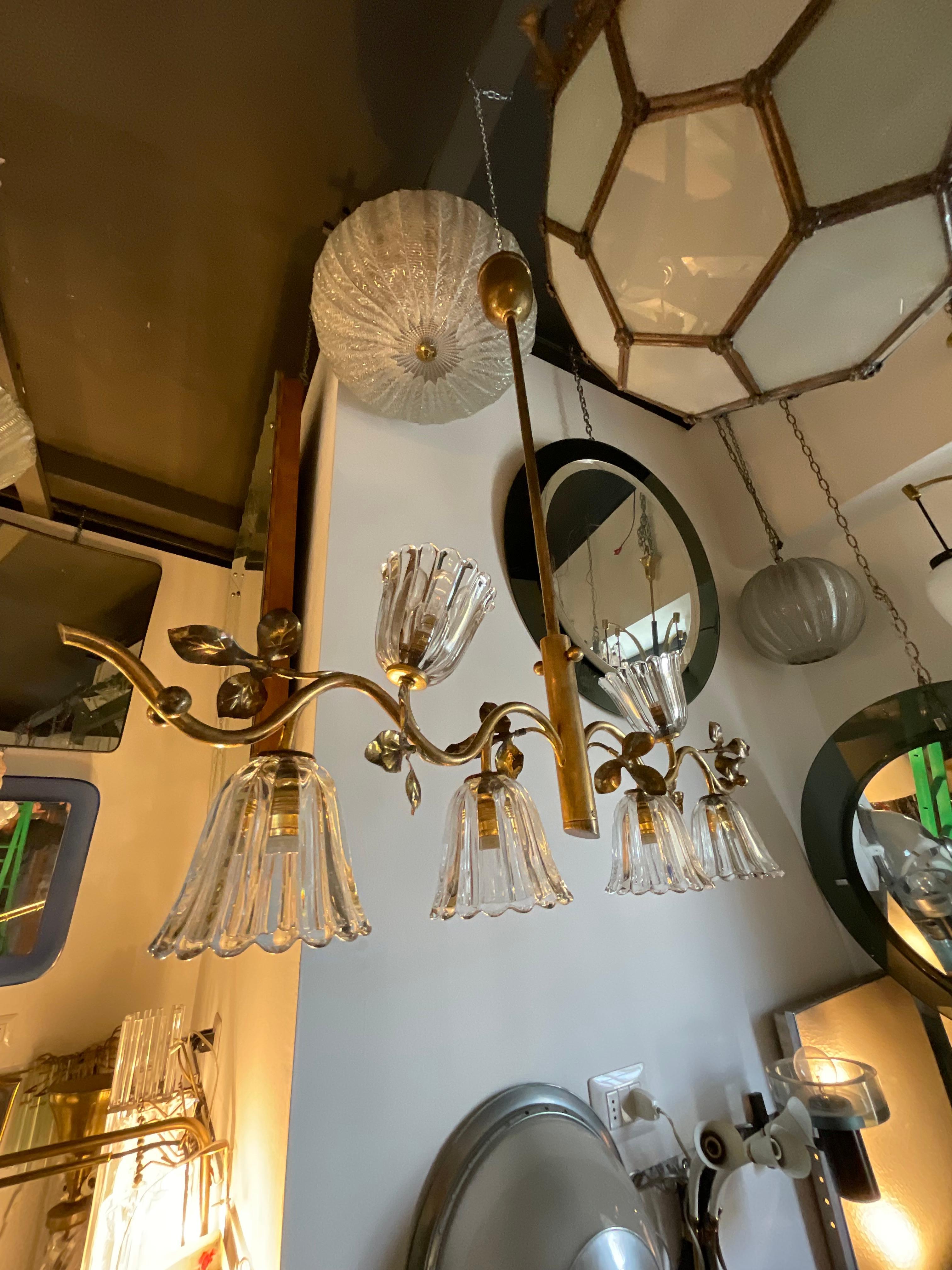 Seguso - Lampadario a 6 luci anni 40 vetro di murano e ottone in vendita 4