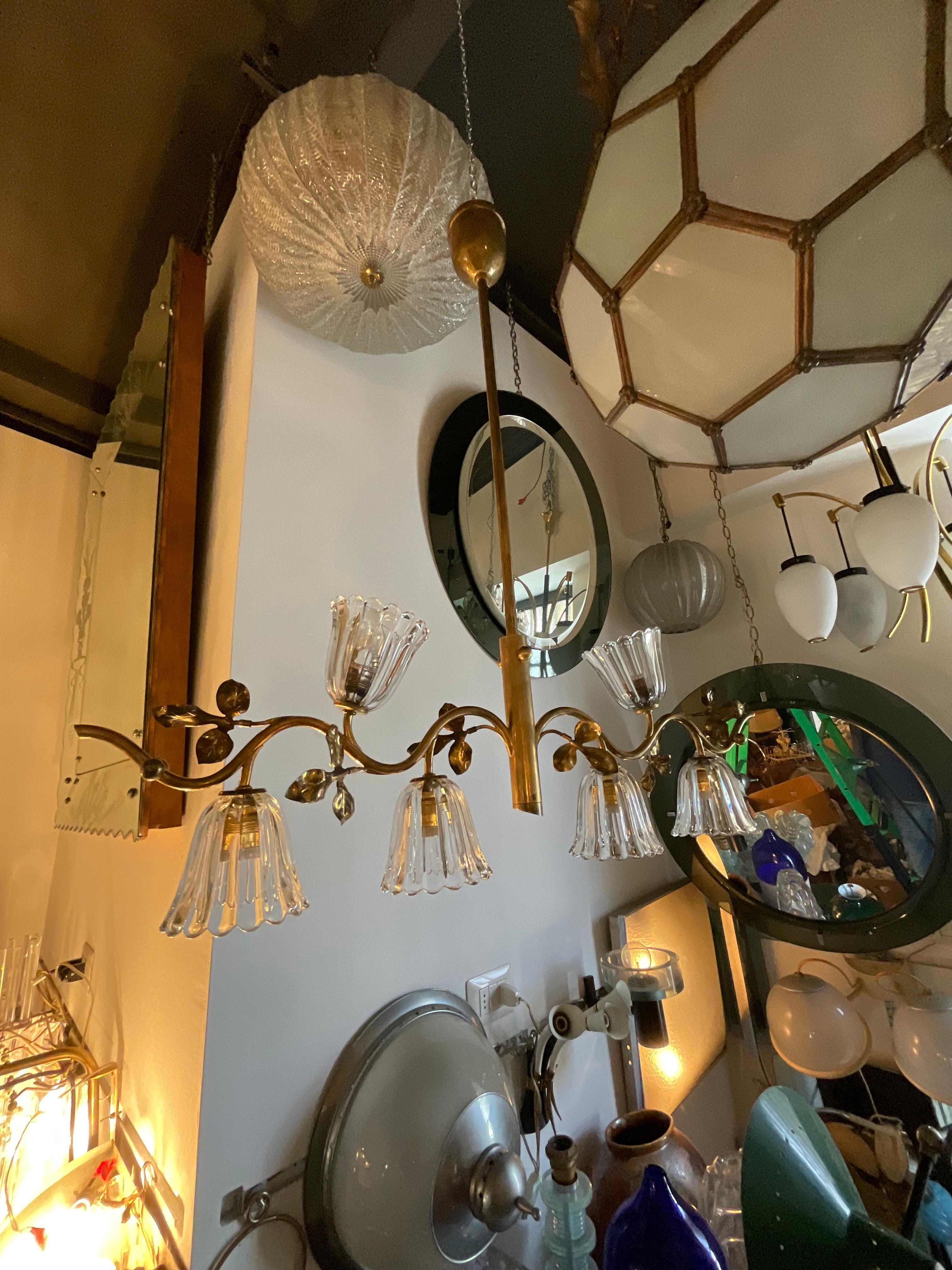 Seguso - Lampadario a 6 luci anni 40 vetro di murano e ottone in vendita 5