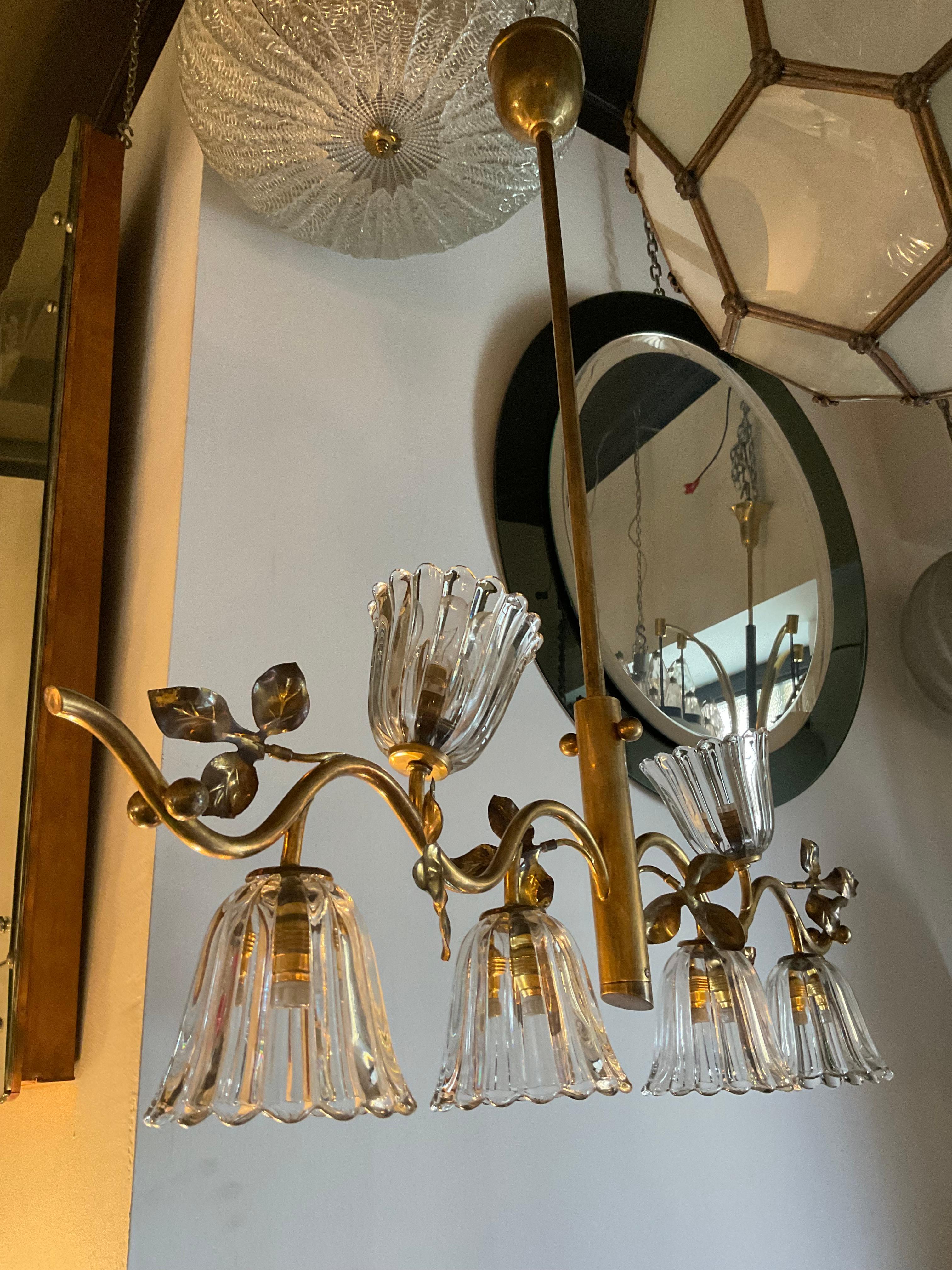 Seguso - Lampadario a 6 luci anni 40 vetro di murano e ottone in vendita 7