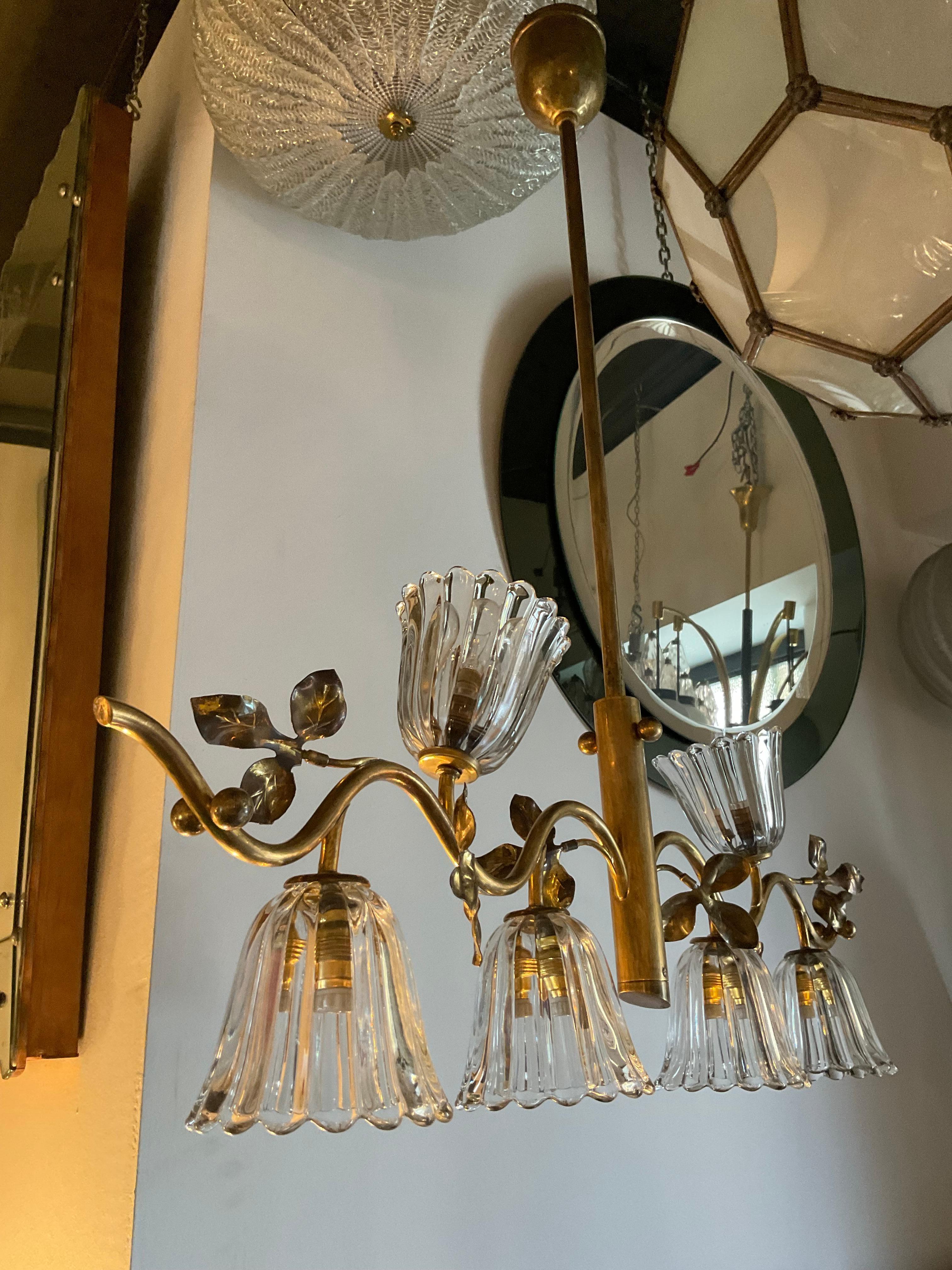 Seguso - Lampadario a 6 luci anni 40 vetro di murano e ottone in vendita 9