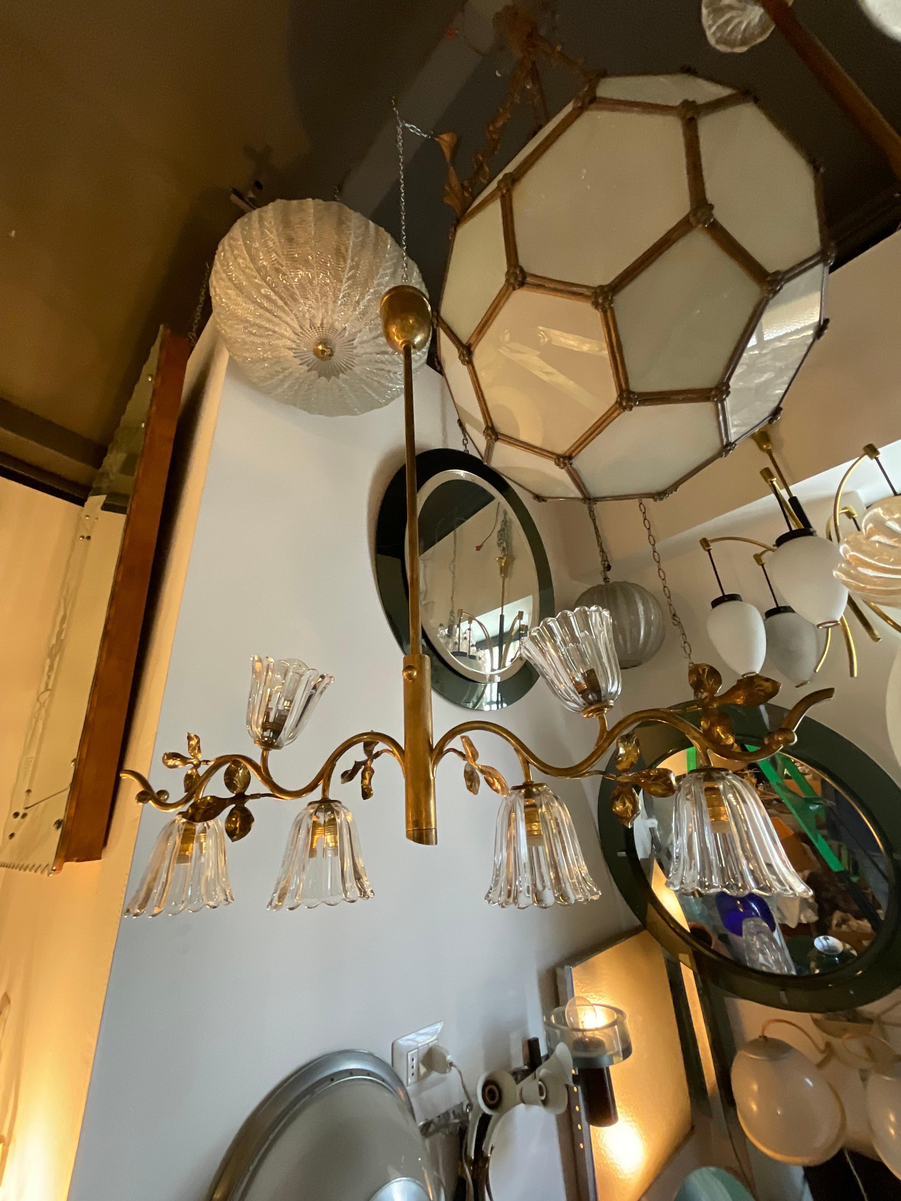 Italiano Seguso - Lampadario a 6 luci anni 40 vetro di murano e ottone in vendita