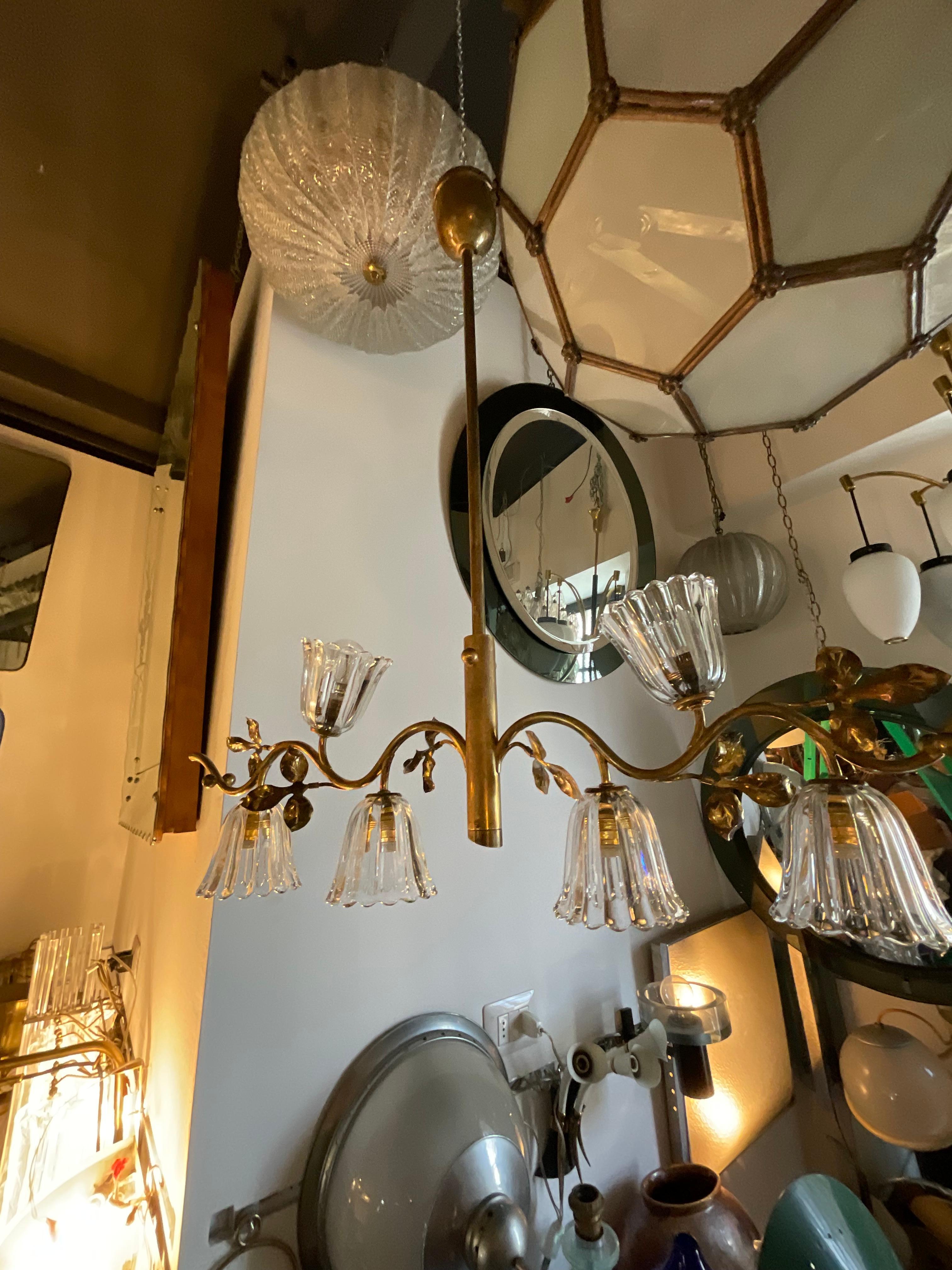 XX secolo Seguso - Lampadario a 6 luci anni 40 vetro di murano e ottone in vendita