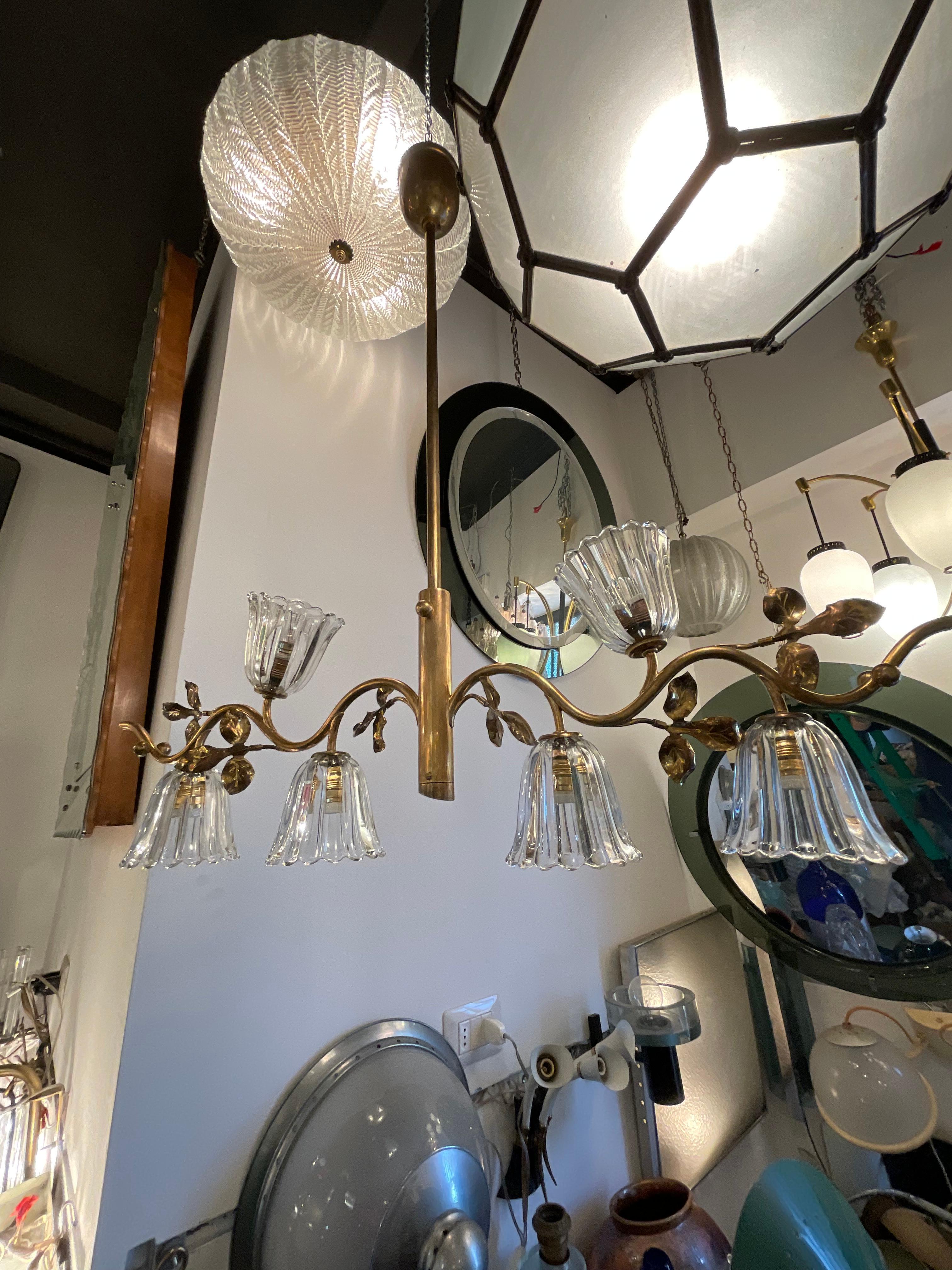 Seguso - Lampadario a 6 luci anni 40 vetro di murano e ottone in vendita 1