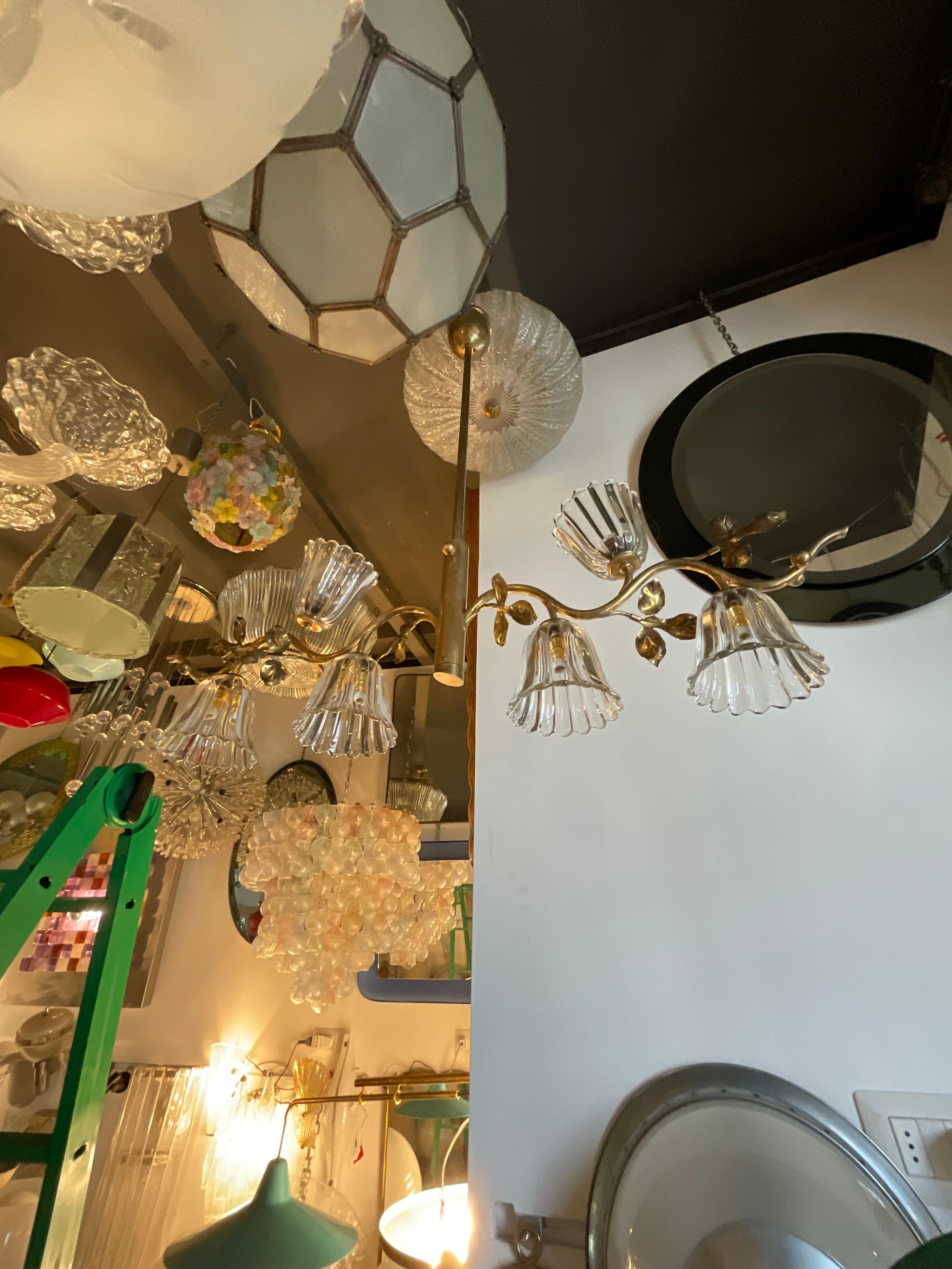 Seguso - Lampadario a 6 luci anni 40 vetro di murano e ottone in vendita 2