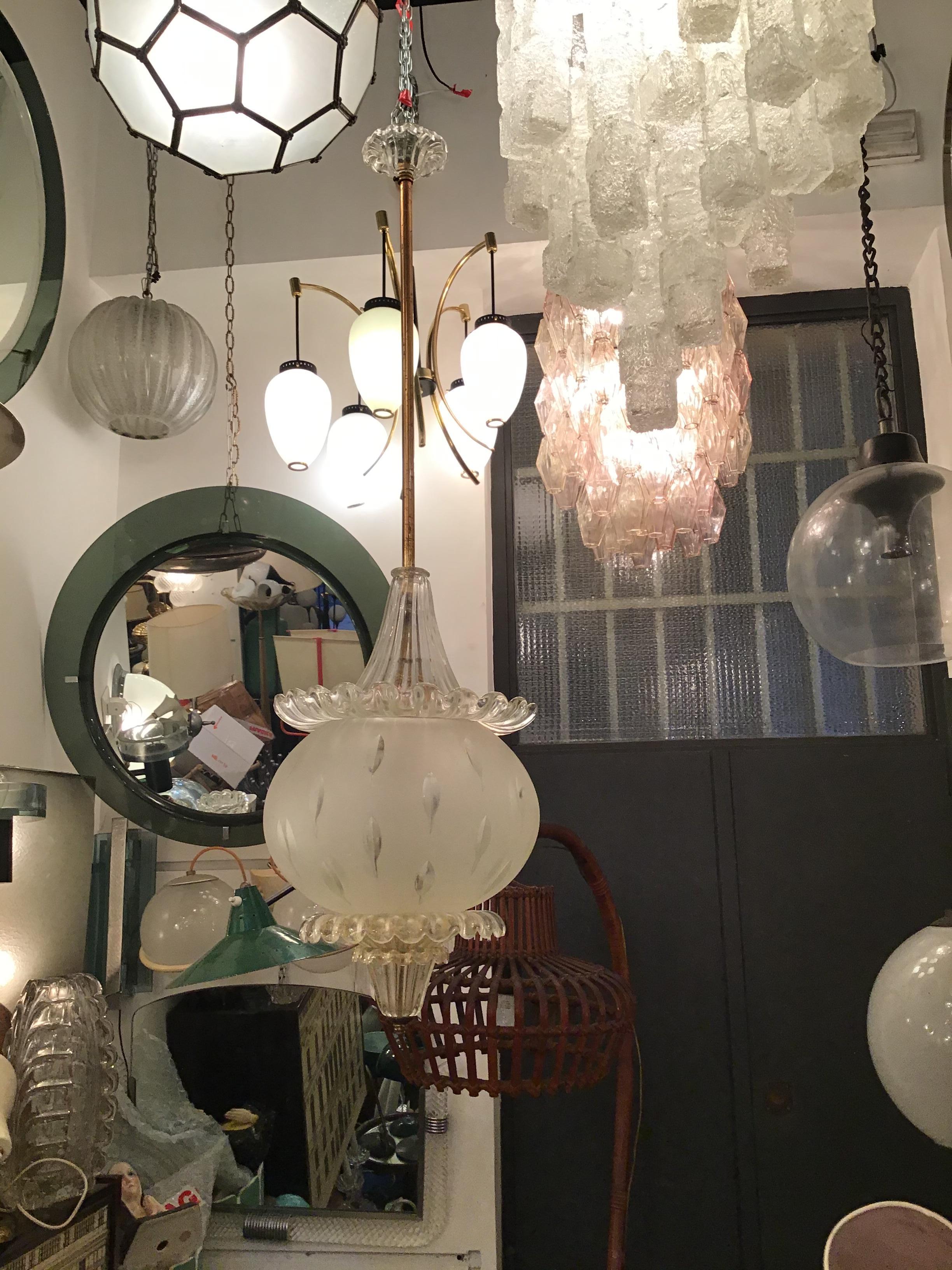 Lampadario Seguso “Vetro di Murano Gold “ Brass 1940