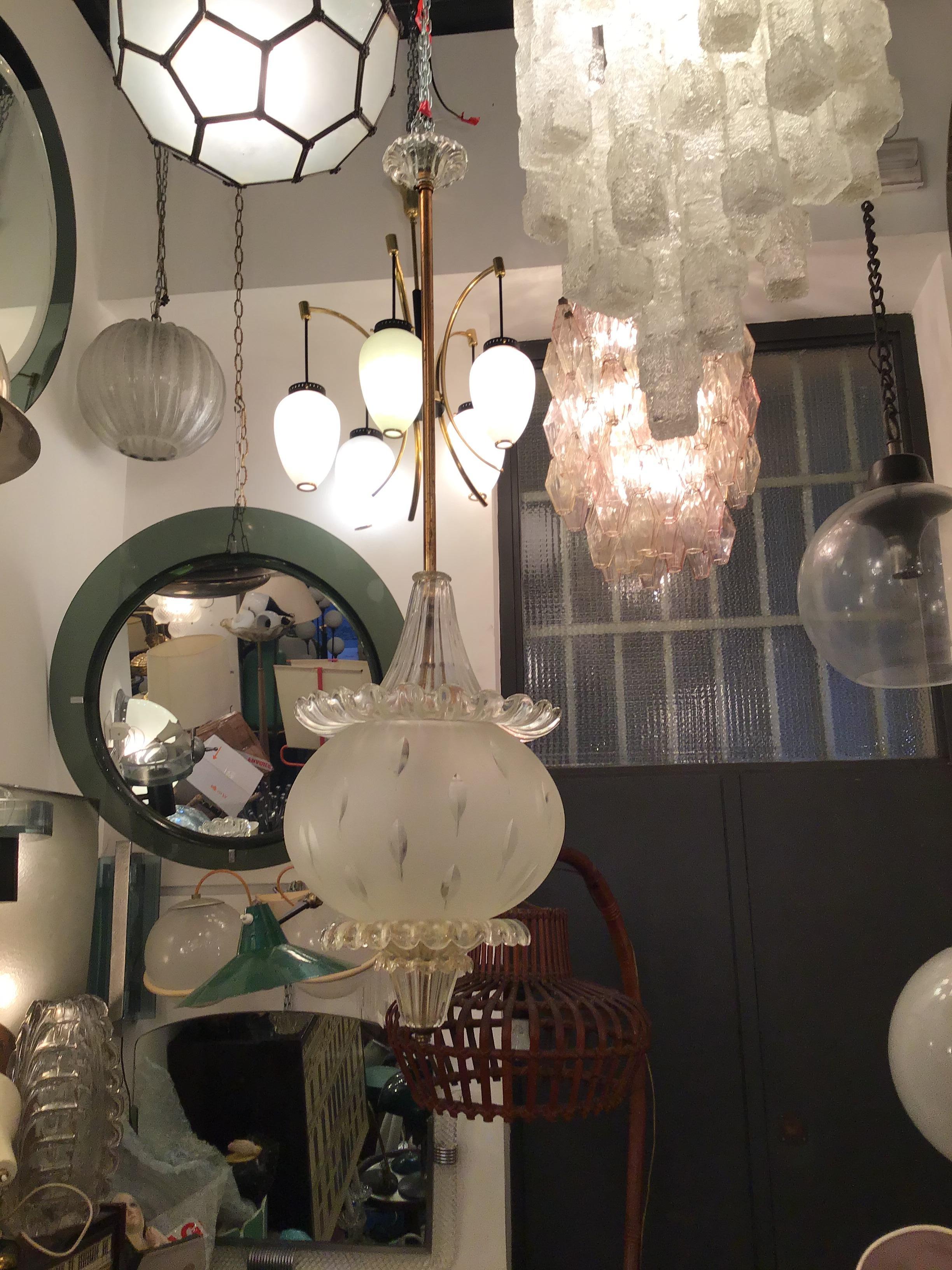 Seguso Lampadario Murano Glass Gold Brass 1940 italy In condizioni ottime in vendita a Milano, IT