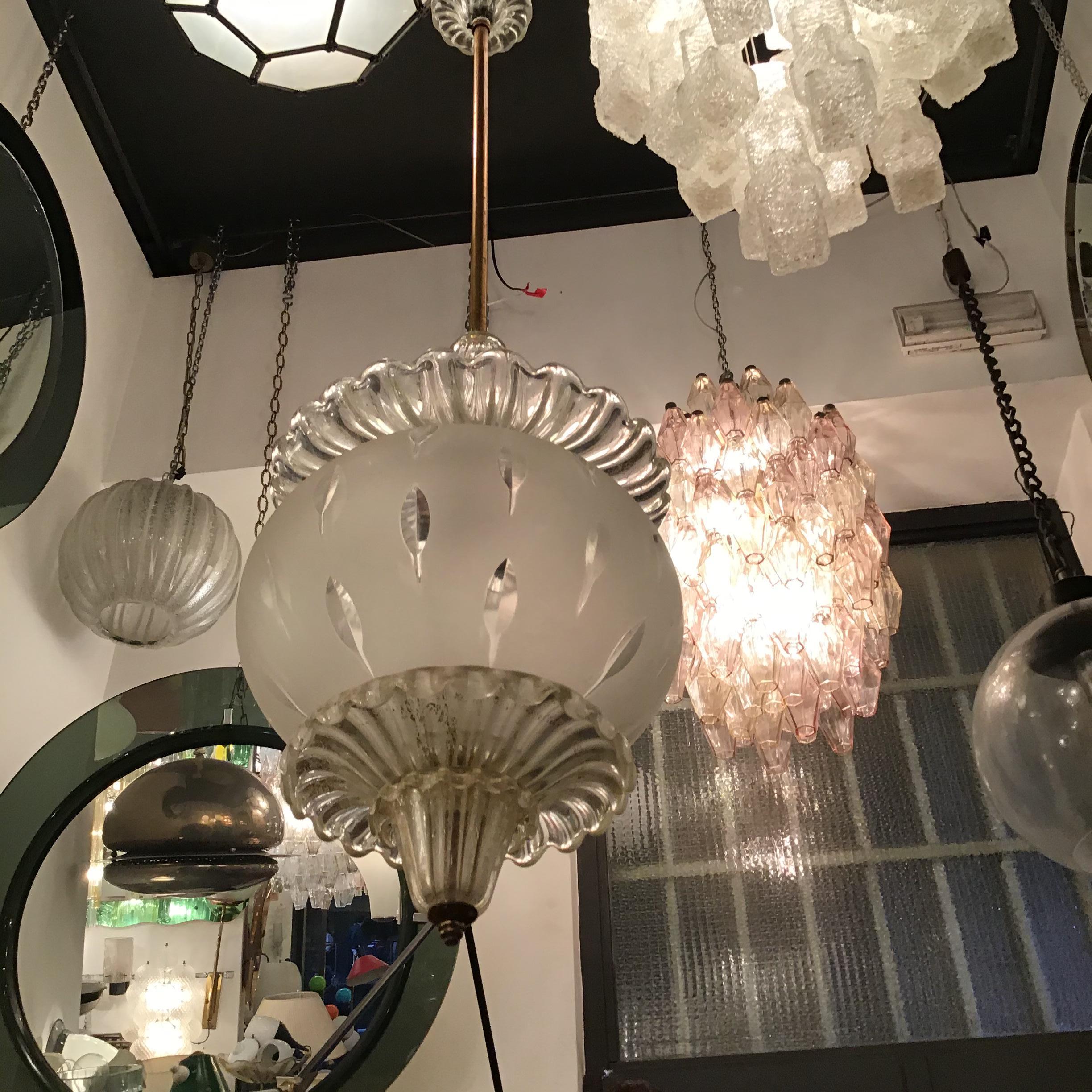 Seguso Lámpara de cristal de Murano Latón dorado 1940 italia Mid-20th Century en venta
