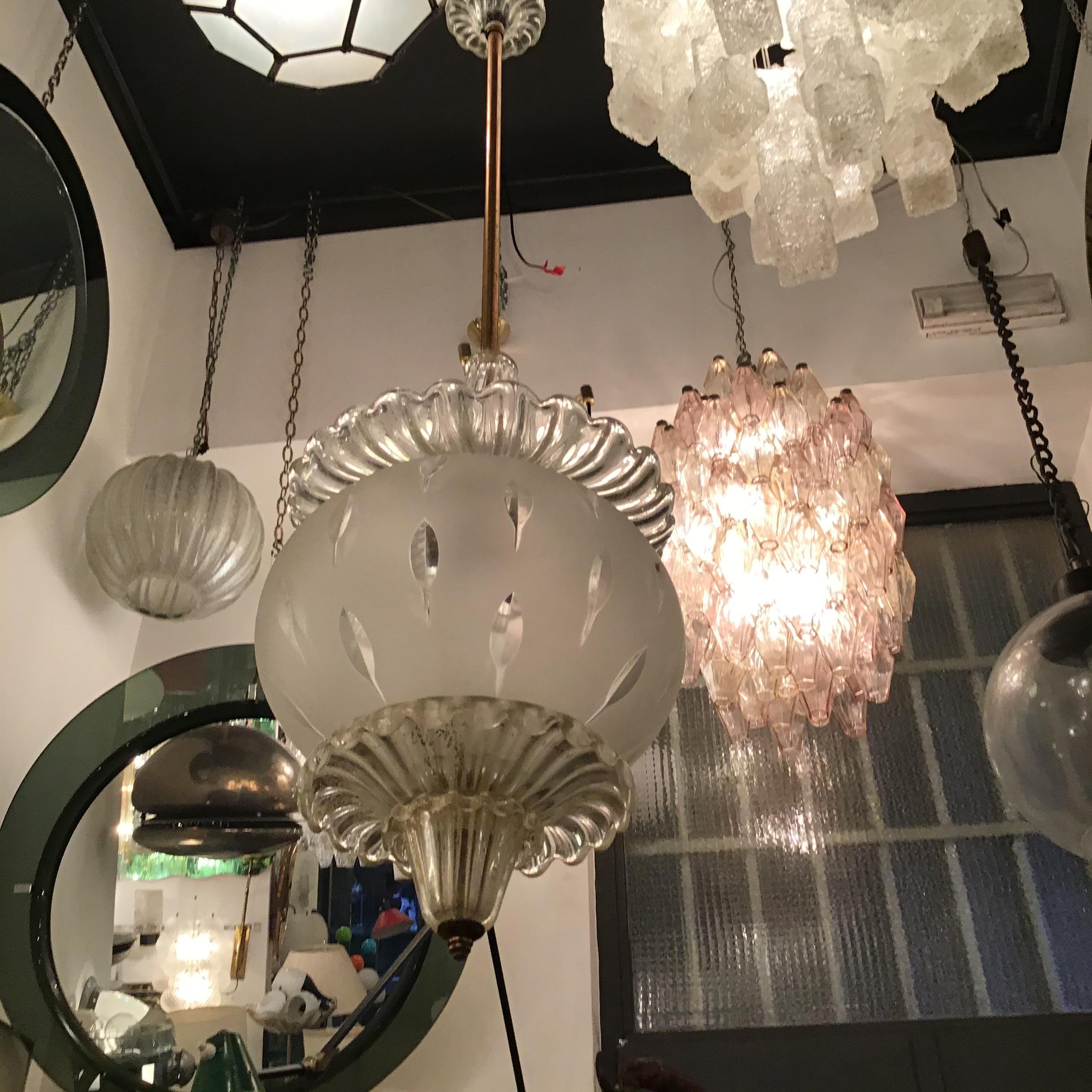 Vetro di Murano Seguso Lampadario Murano Glass Gold Brass 1940 italy in vendita
