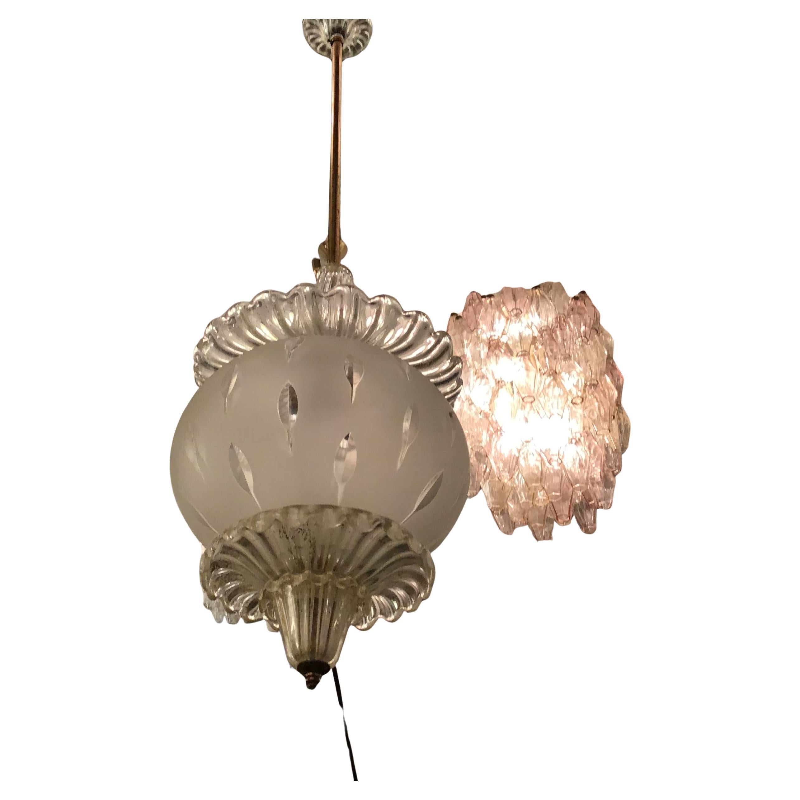 Seguso Kronleuchter Muranoglas Gold Messing 1940 Italien