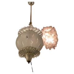 Seguso Chandelier Murano Glass Gold Brass 1940 italy