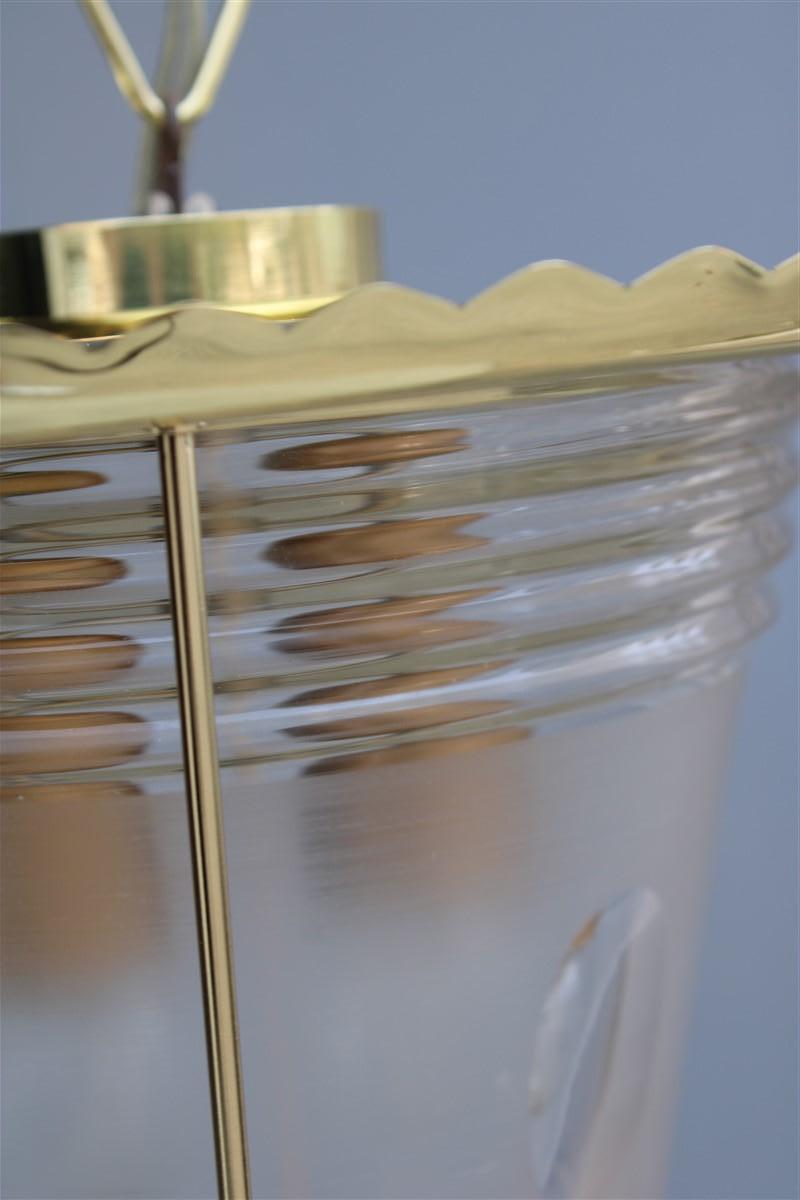 Seguso Lantern Golden Brass Murano glass thick satin Mid-century Italy For Sale 6