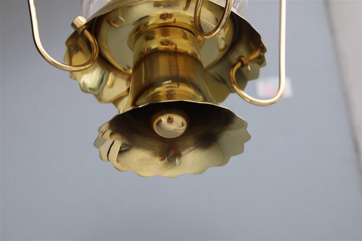 Italian Seguso Lantern Golden Brass Murano glass thick satin Mid-century Italy For Sale