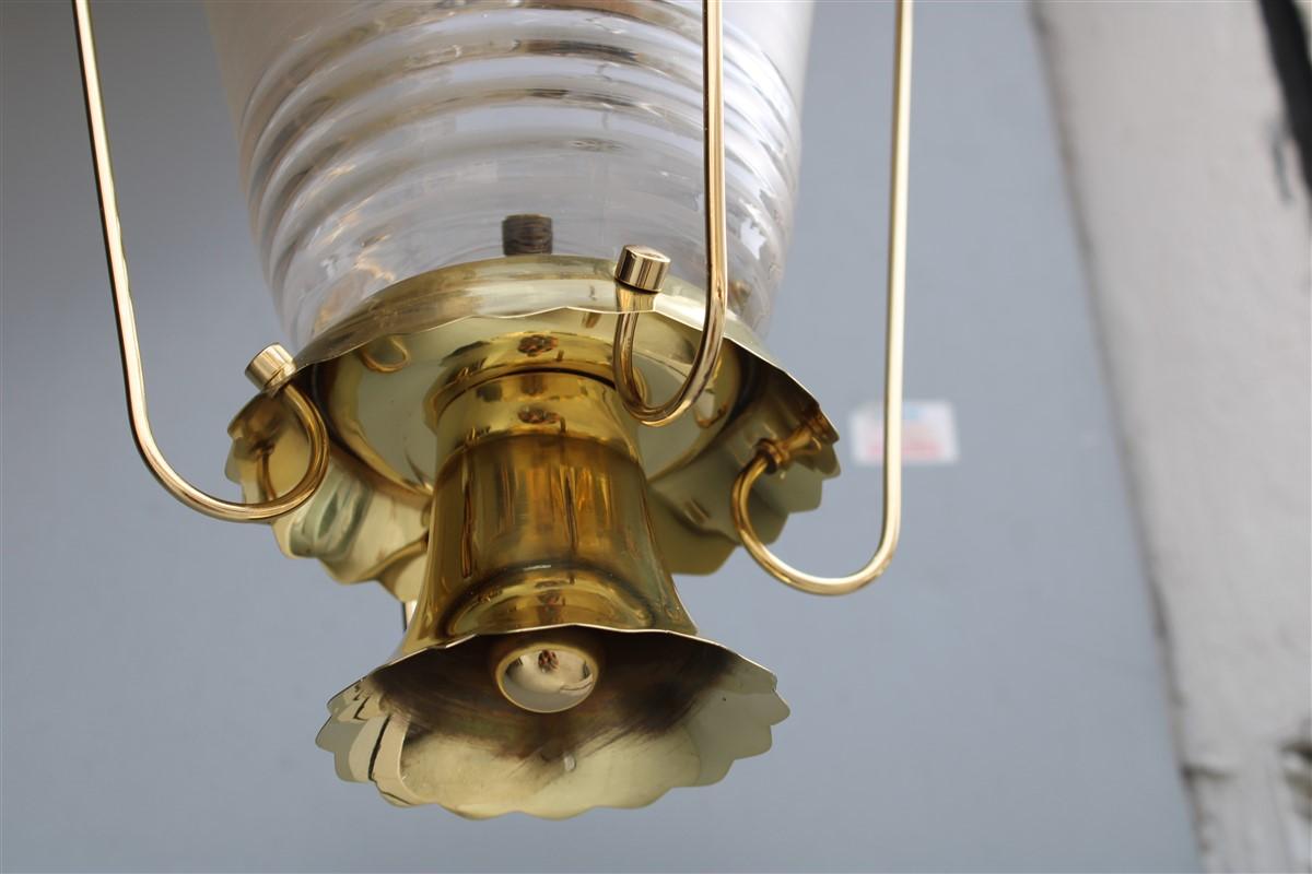 Seguso Lantern Golden Brass Murano glass thick satin Mid-century Italy In Good Condition For Sale In Palermo, Sicily