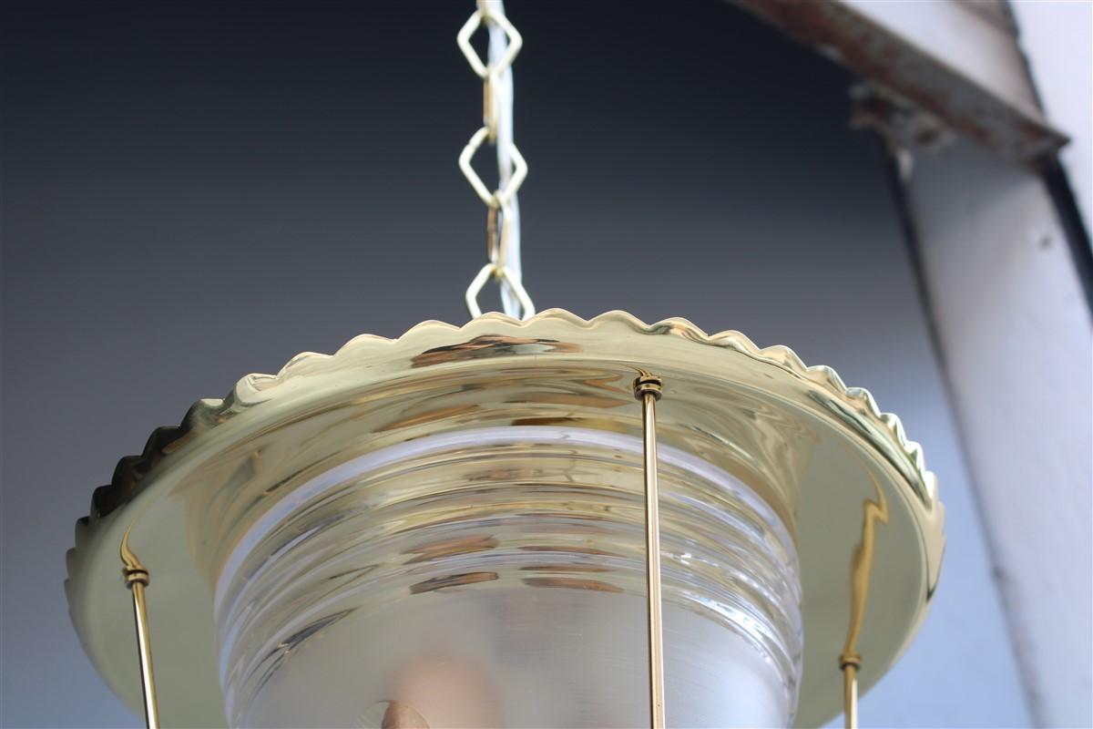 Seguso Lantern Golden Brass Murano glass thick satin Mid-century Italy For Sale 1